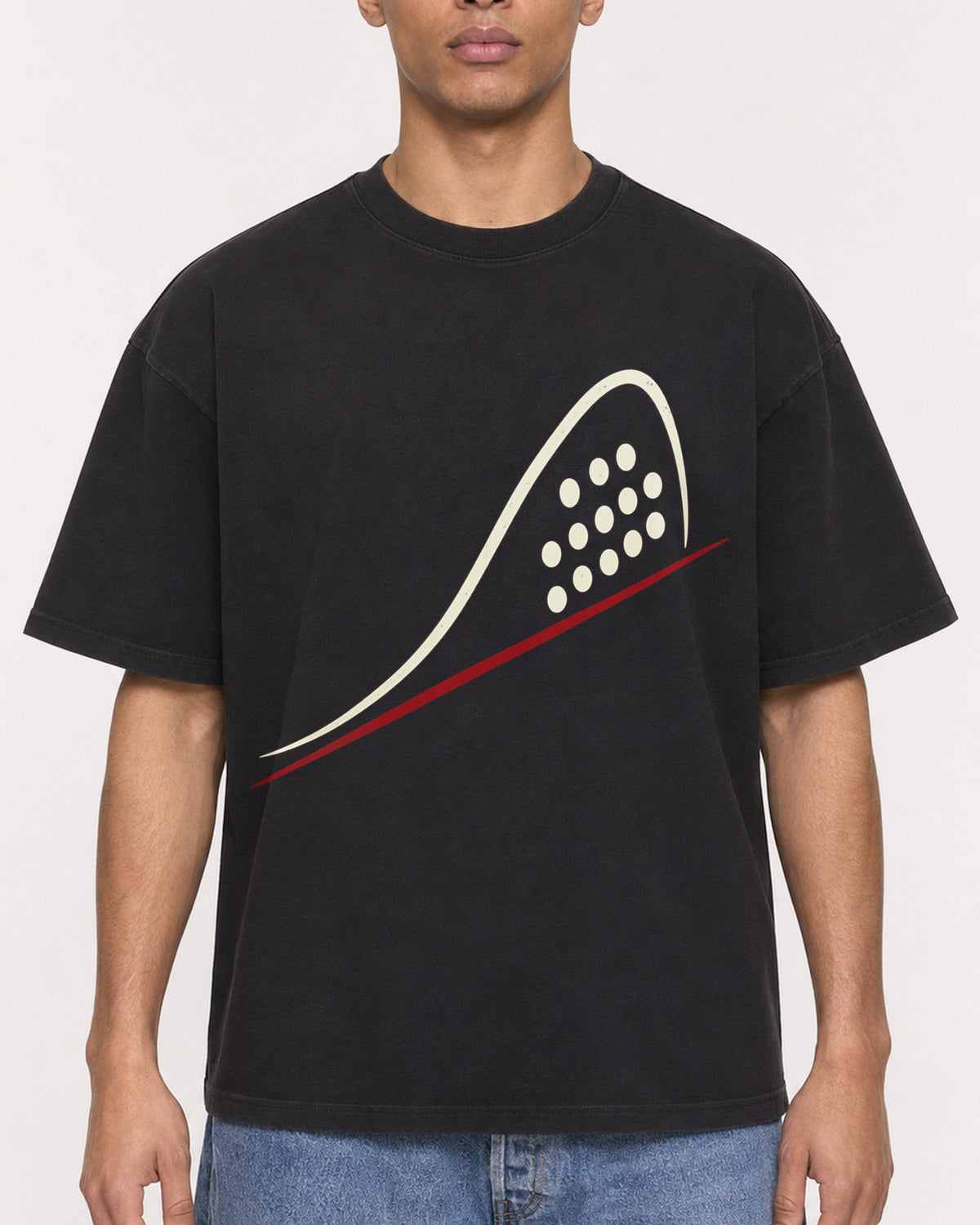 Mockup Boxy Heavyweight Tee Black male close-up 50