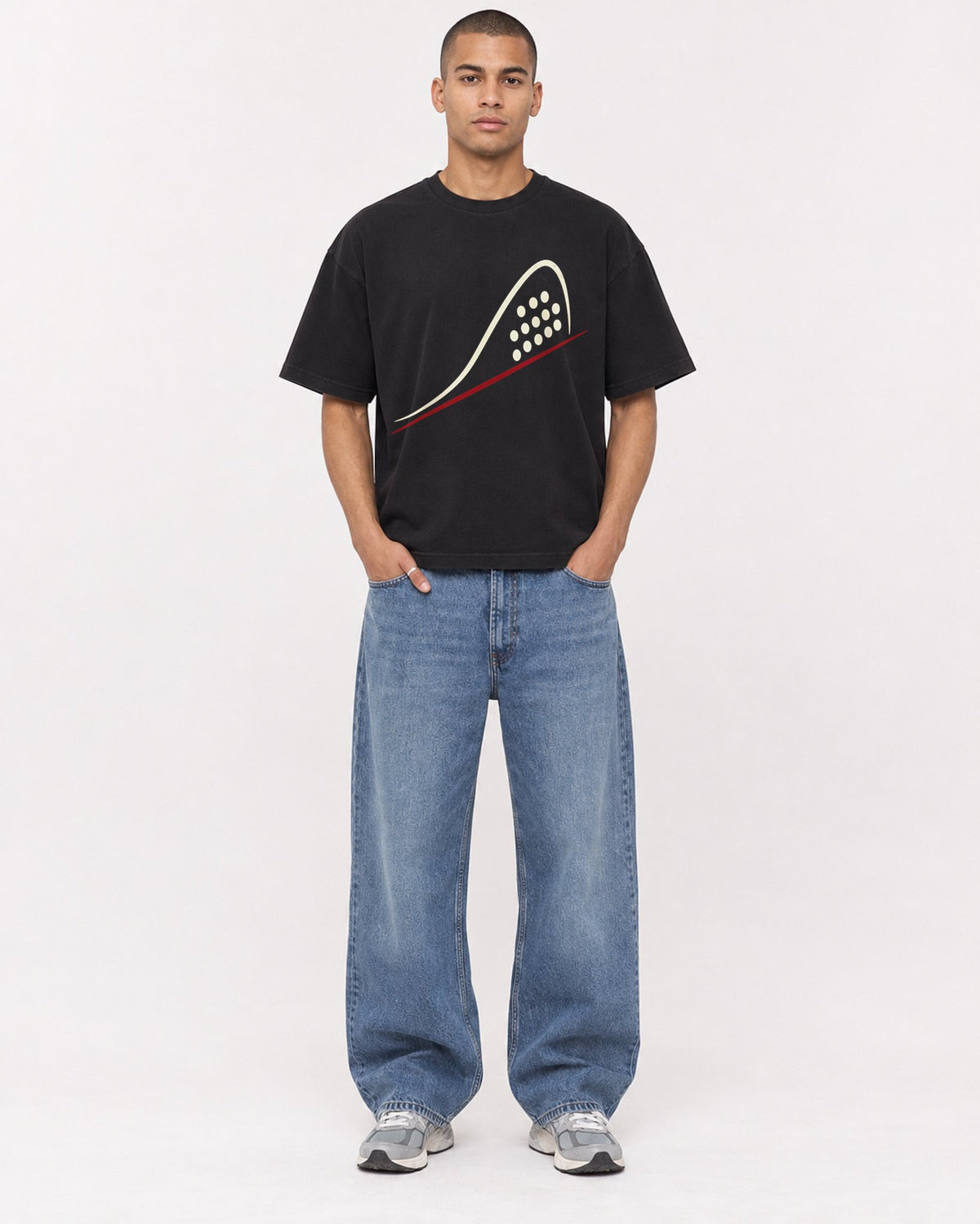 Mockup Boxy Heavyweight Tee Black male full-body 50