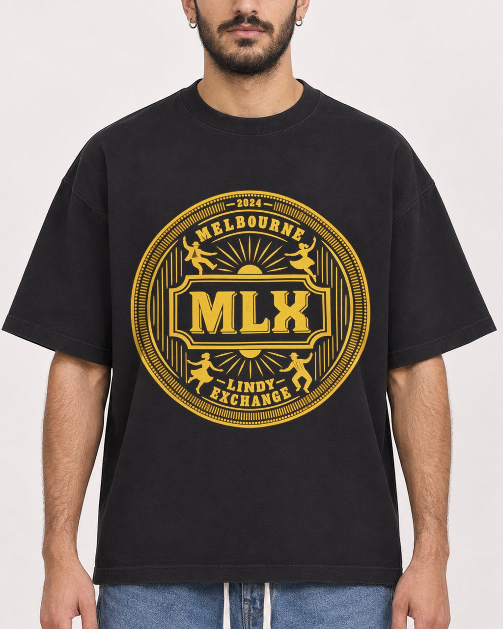 Mockup Boxy Heavyweight Tee Black male close-up 07