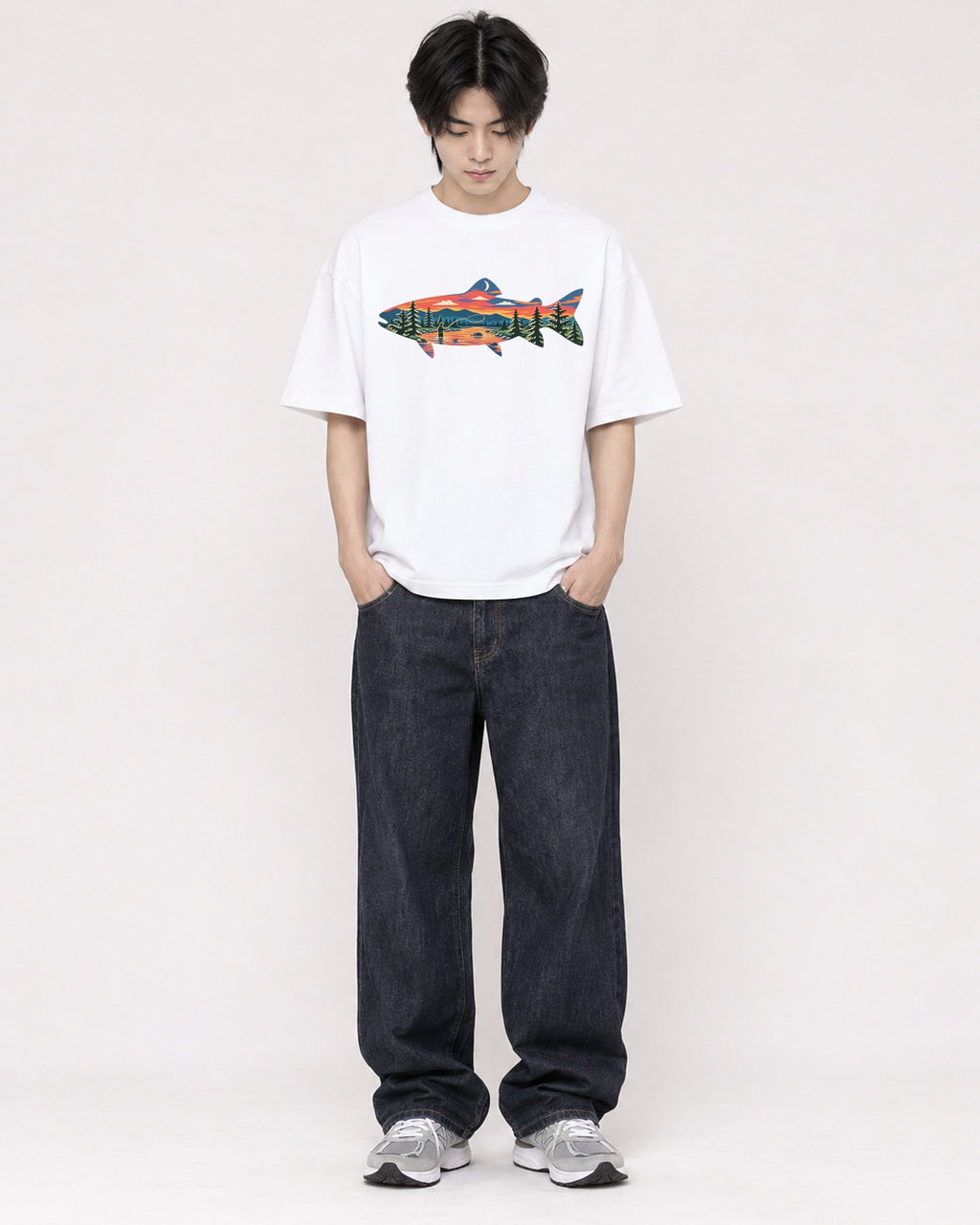 Mockup Boxy Heavyweight Tee White male full-body 11