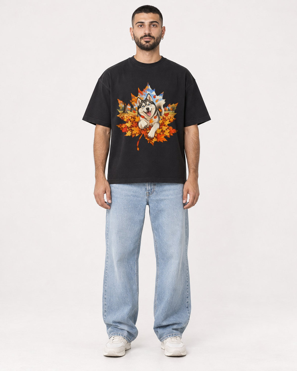 Mockup Boxy Heavyweight Tee Black male full-body 37