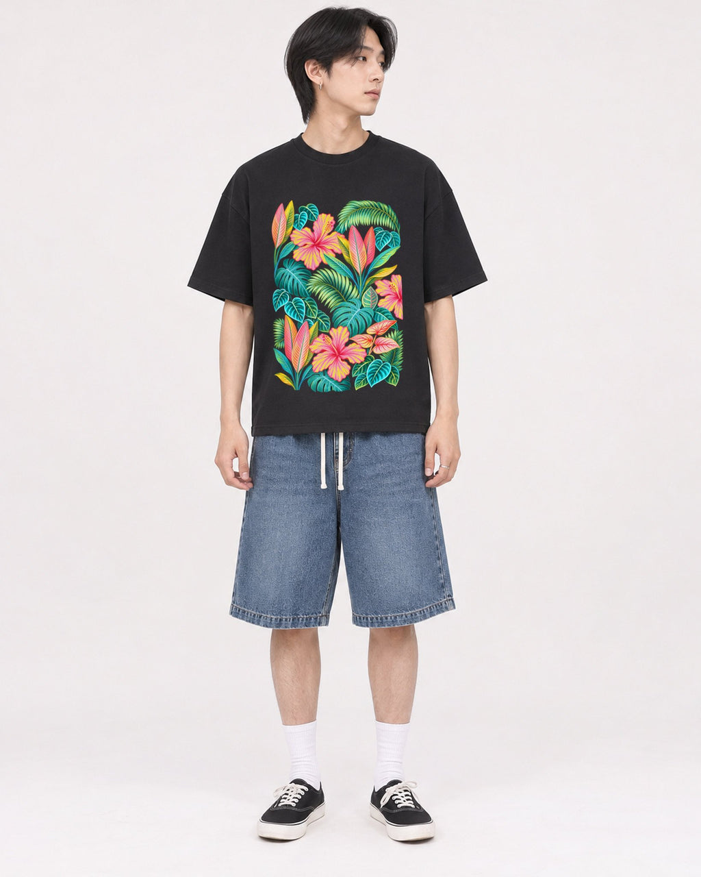 Mockup Boxy Heavyweight Tee Black male full-body 11