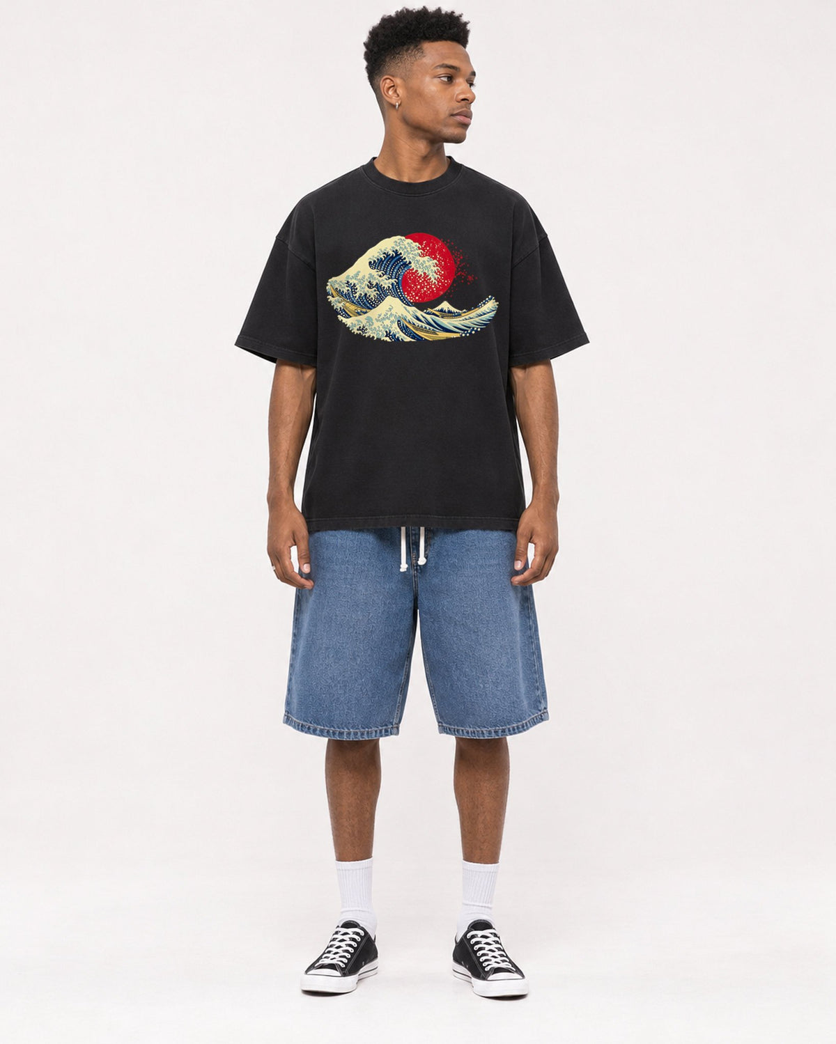 Mockup Boxy Heavyweight Tee Black male full-body 15