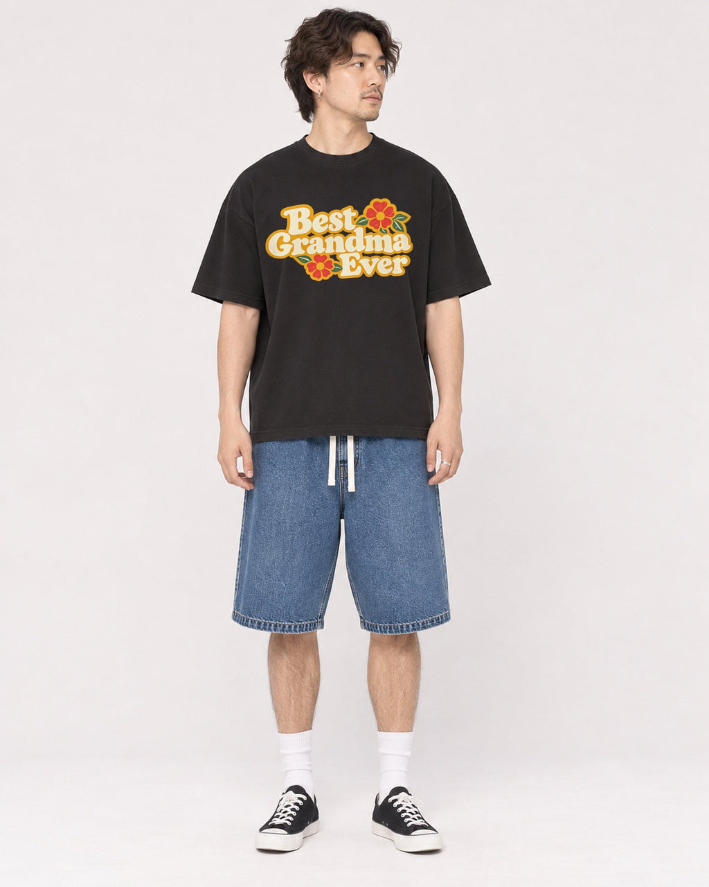 Mockup Boxy Heavyweight Tee Black male full-body 03