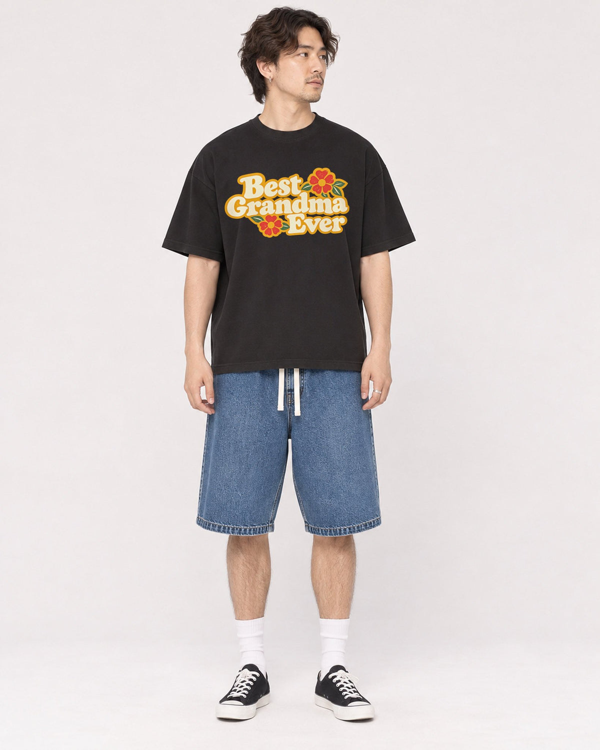 Mockup Boxy Heavyweight Tee Black male full-body 03