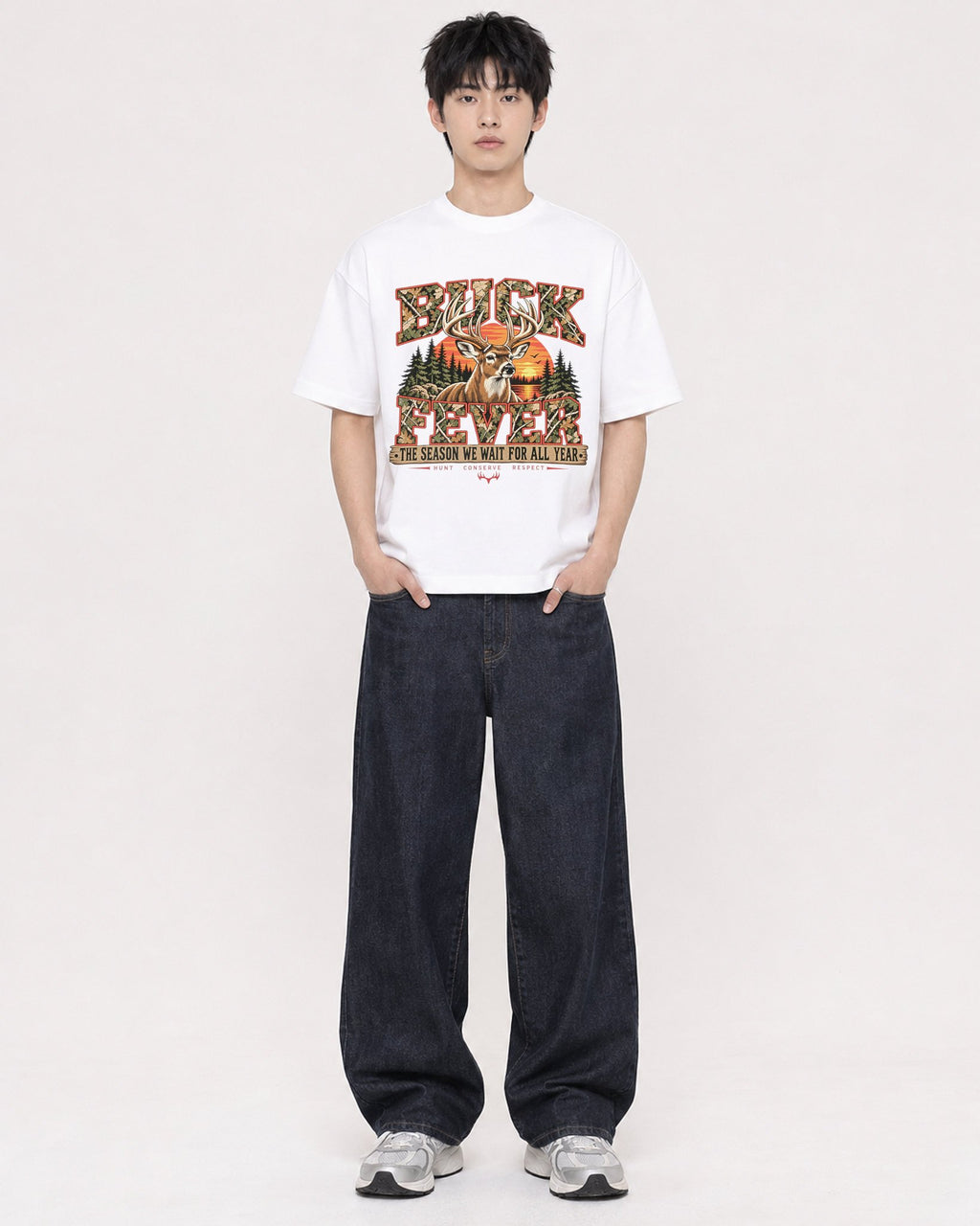 Mockup Boxy Heavyweight Tee White male full-body 01