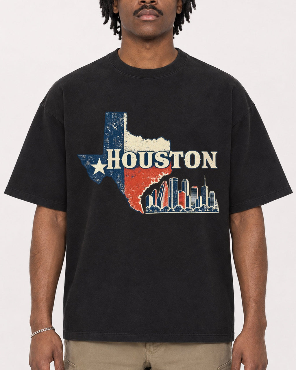 Mockup Boxy Heavyweight Tee Black male close-up 04