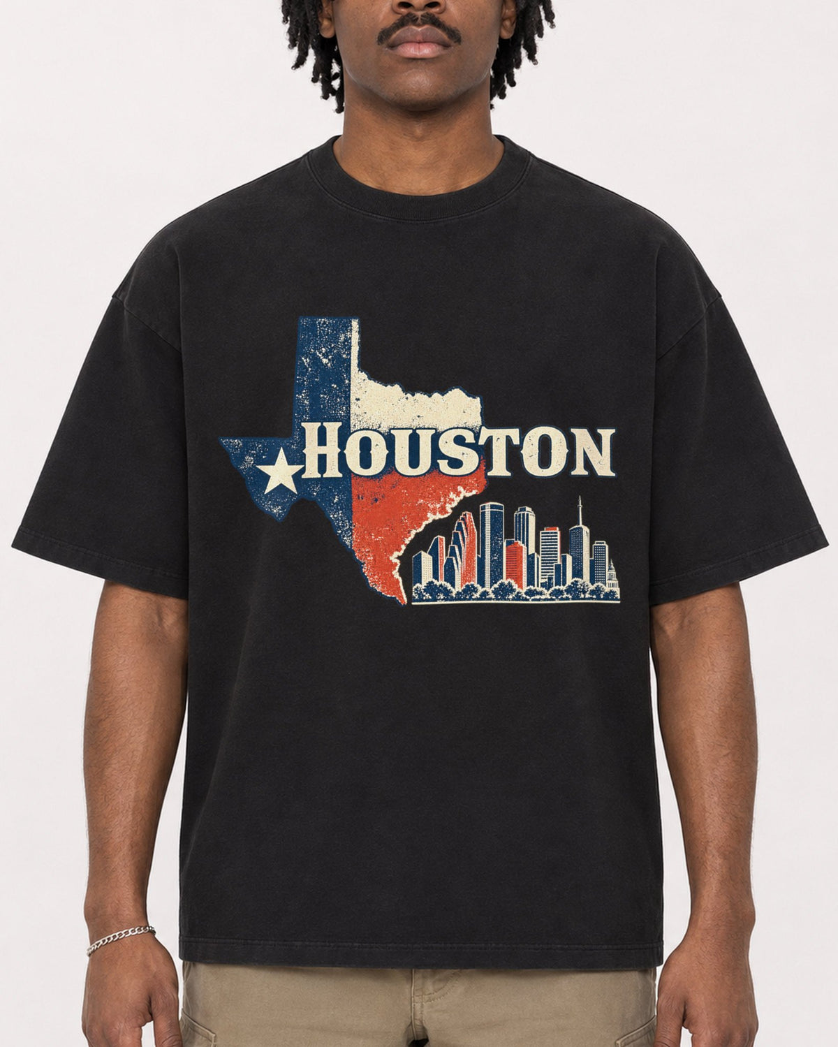 Mockup Boxy Heavyweight Tee Black male close-up 04