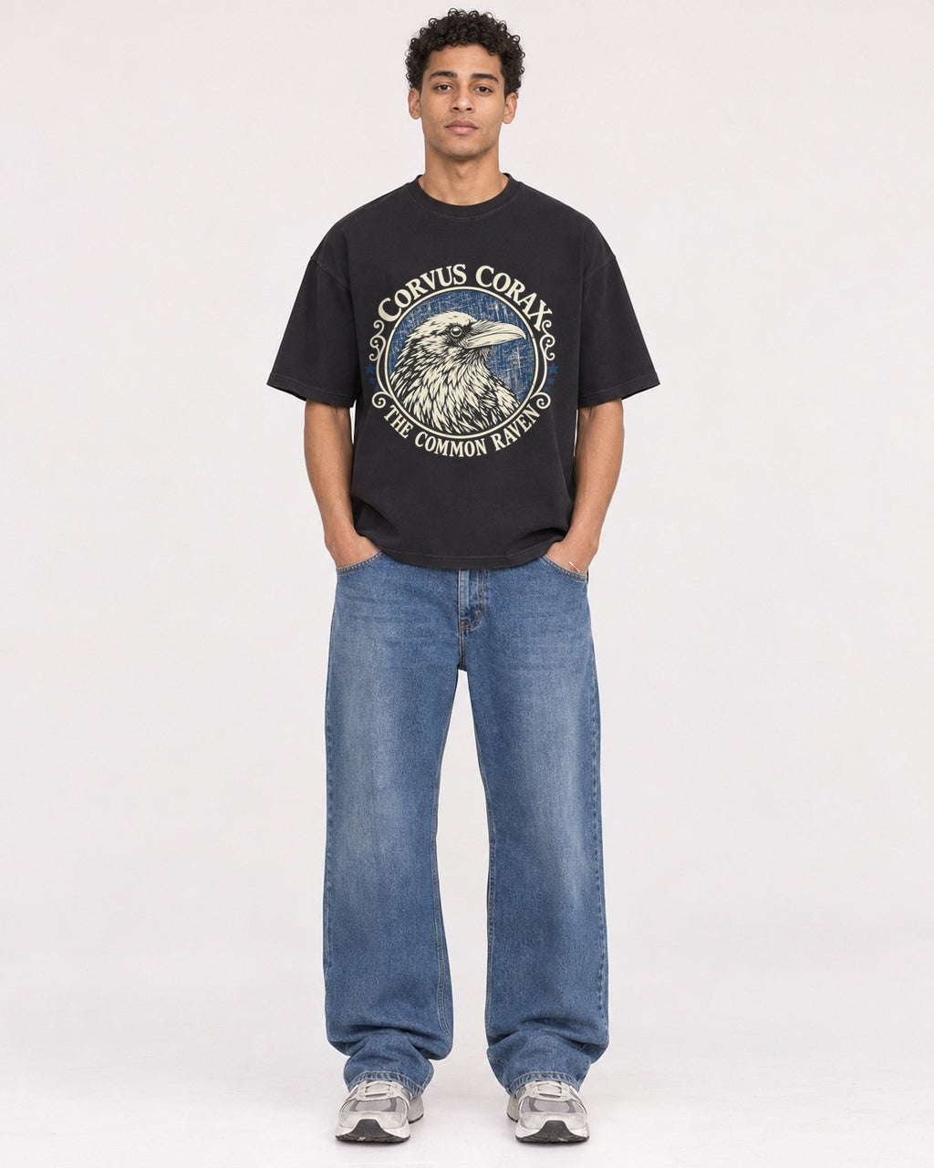 Mockup Boxy Heavyweight Tee Black male full-body 10