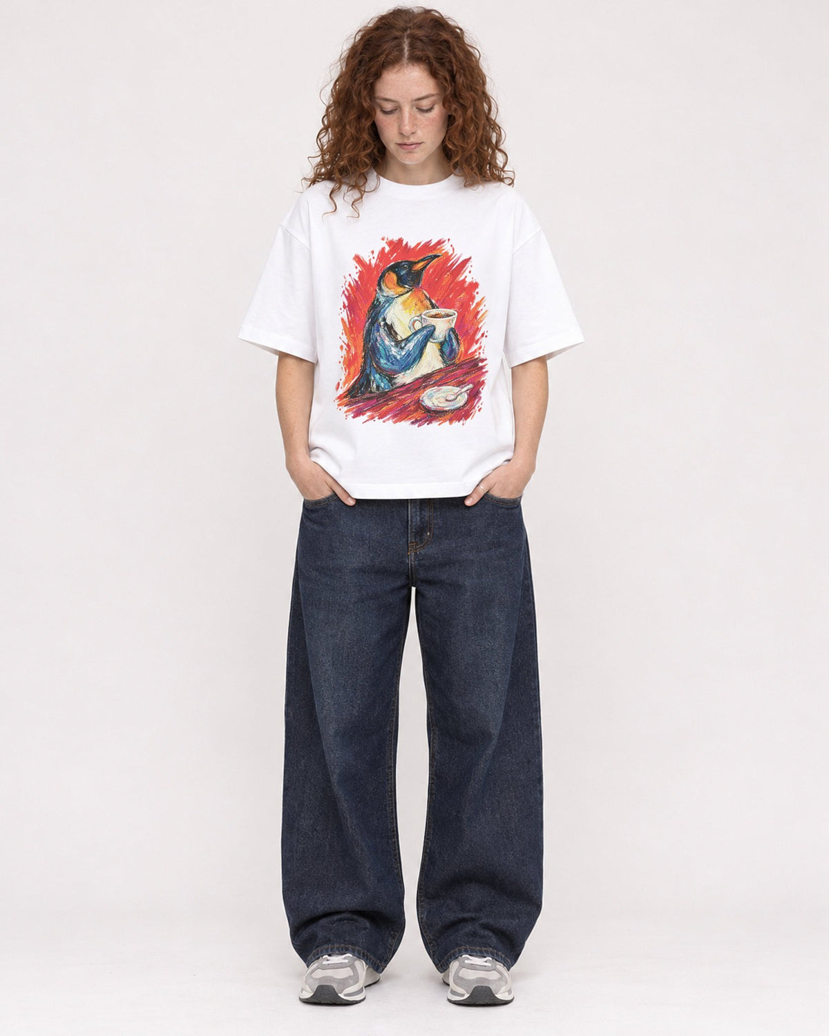 Mockup Boxy Heavyweight Tee White female full-body 09