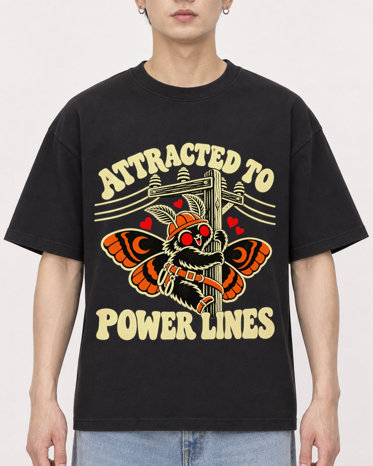 Mockup Boxy Heavyweight Tee Black male close-up 01