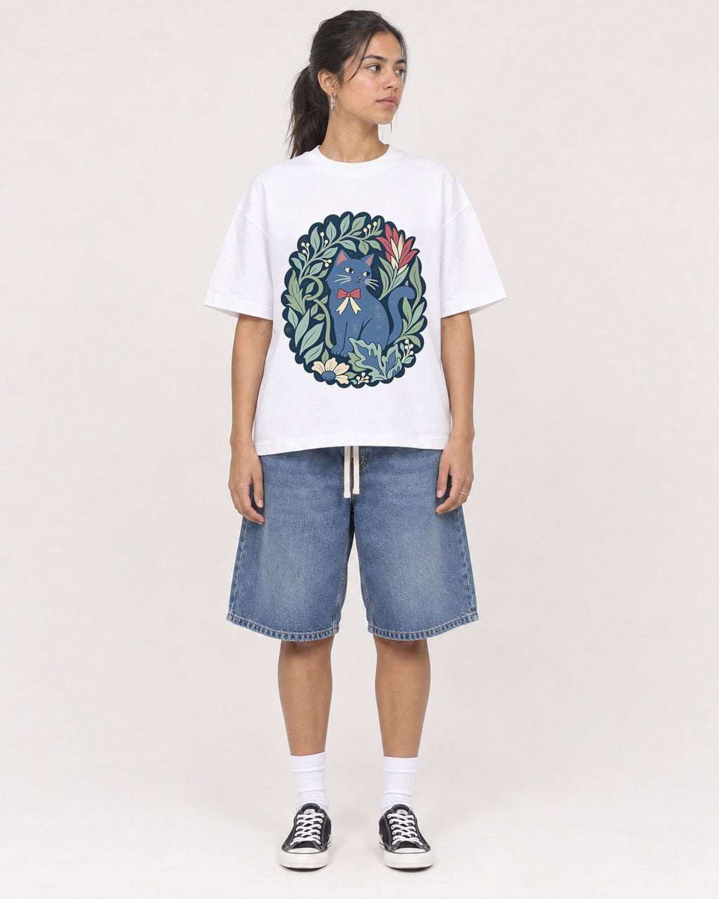 Mockup Boxy Heavyweight Tee White female full-body 16