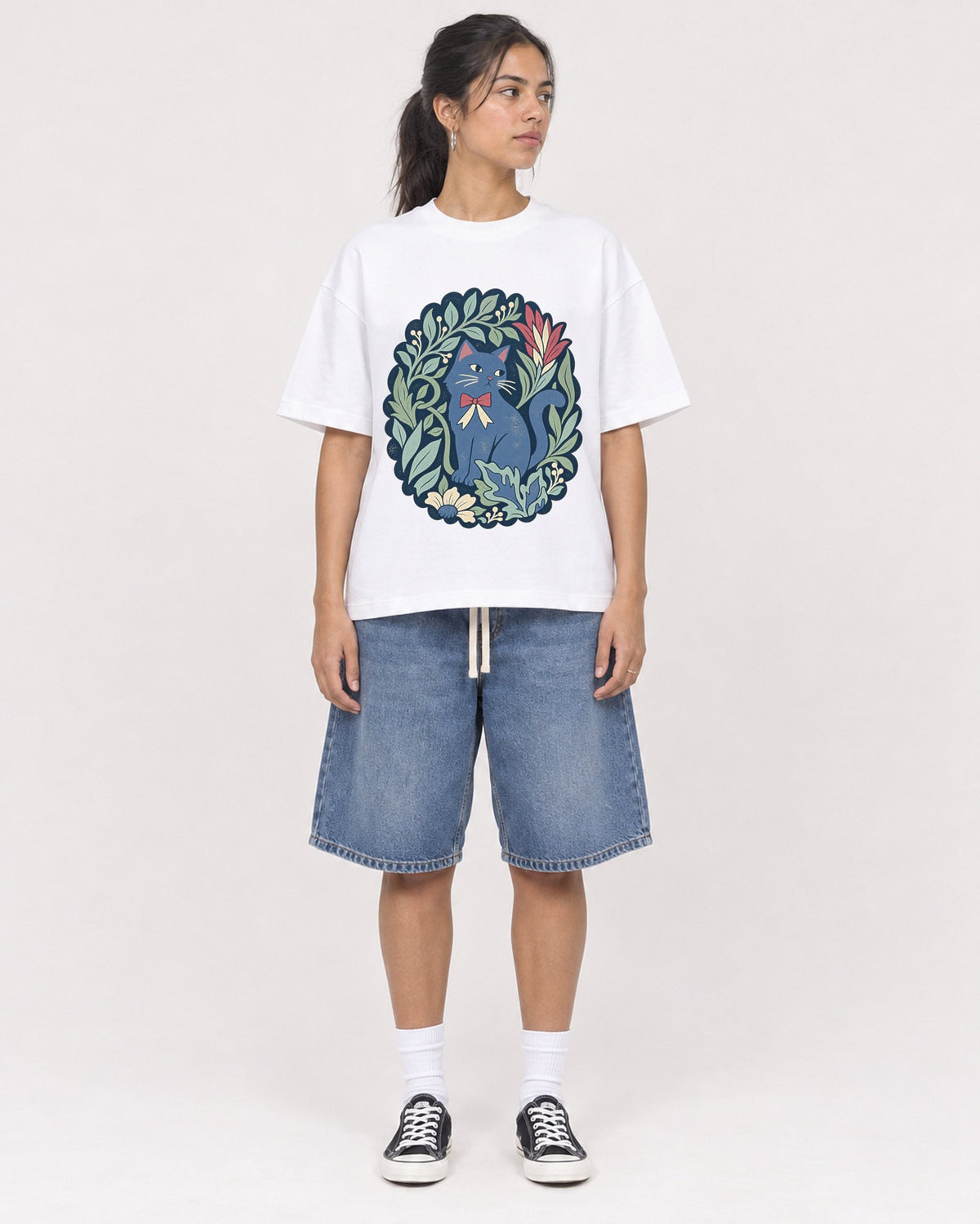 Mockup Boxy Heavyweight Tee White female full-body 16