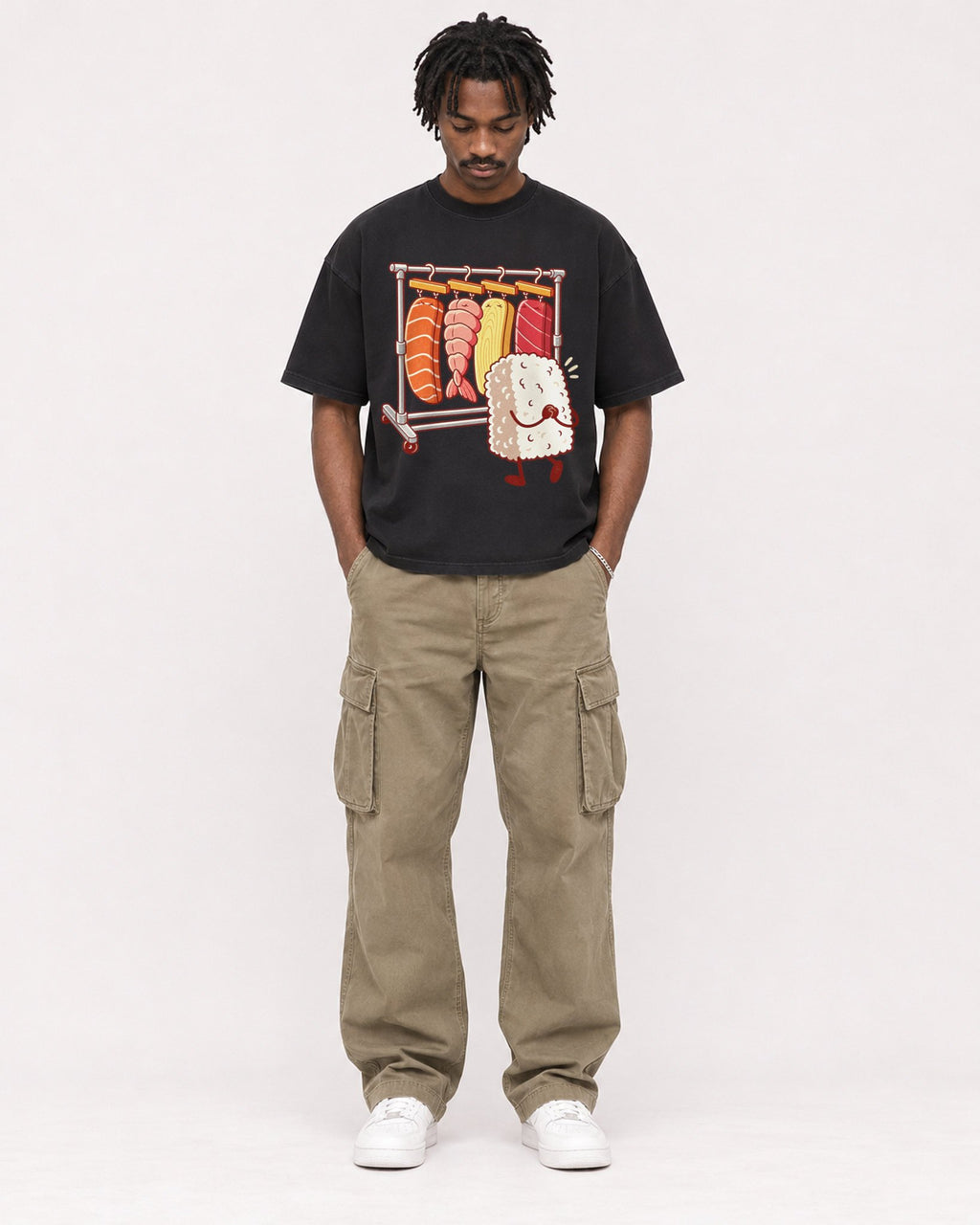 Mockup Boxy Heavyweight Tee Black male full-body 04