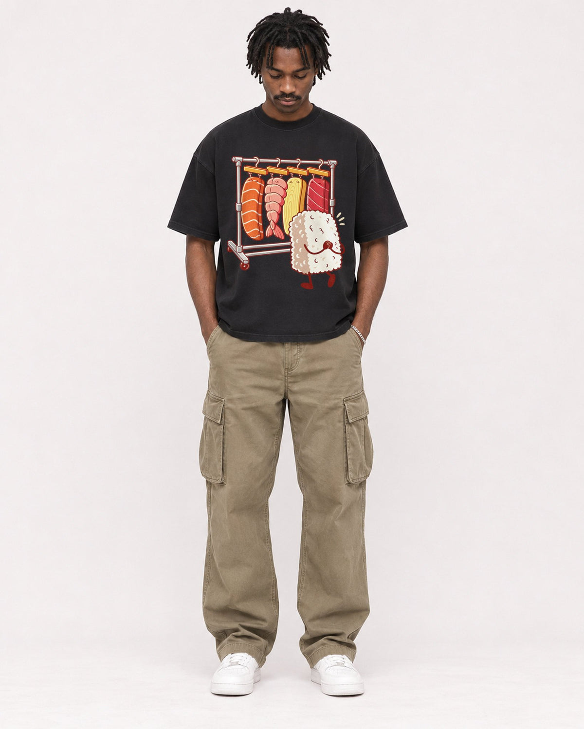 Mockup Boxy Heavyweight Tee Black male full-body 04