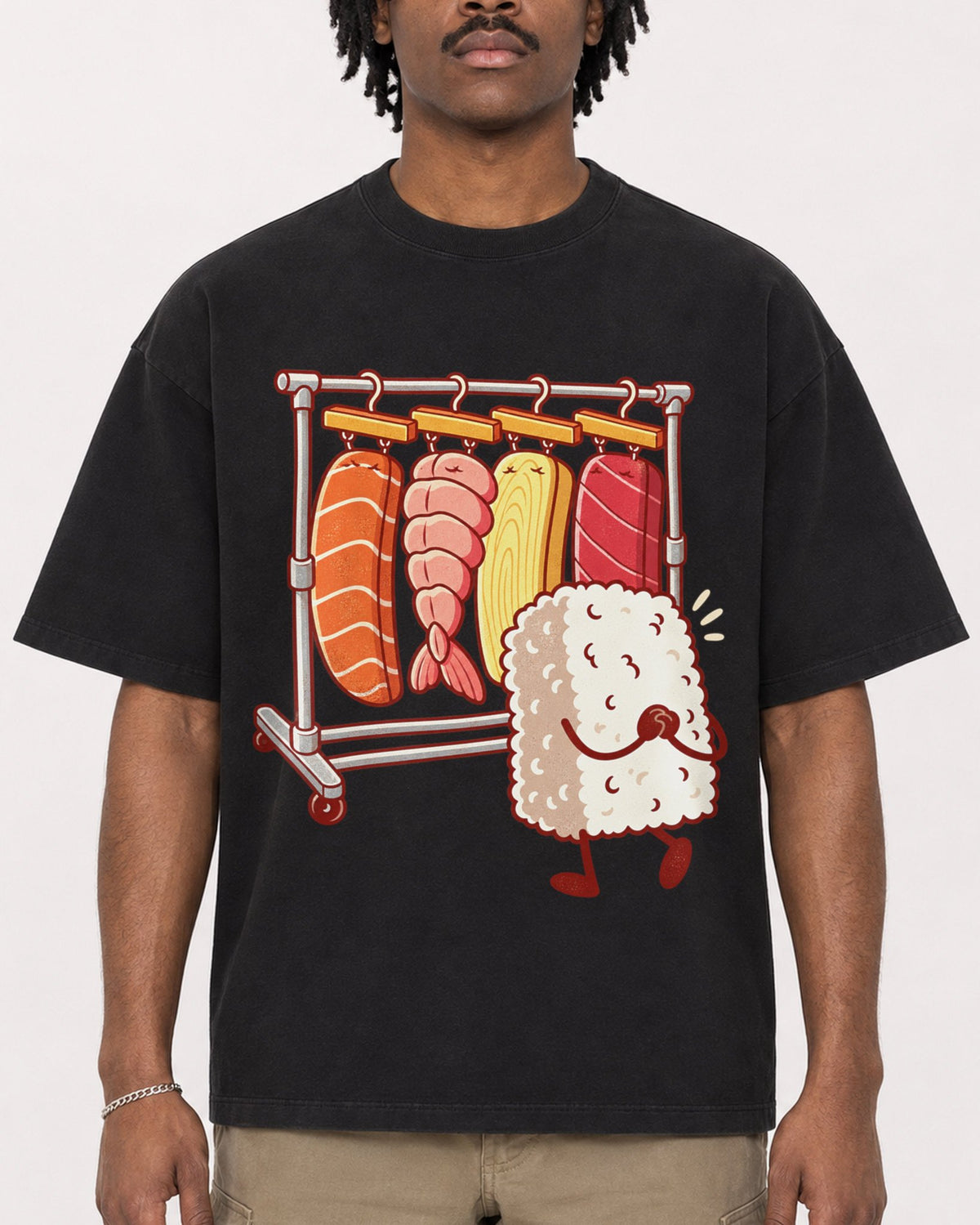 Mockup Boxy Heavyweight Tee Black male close-up 04