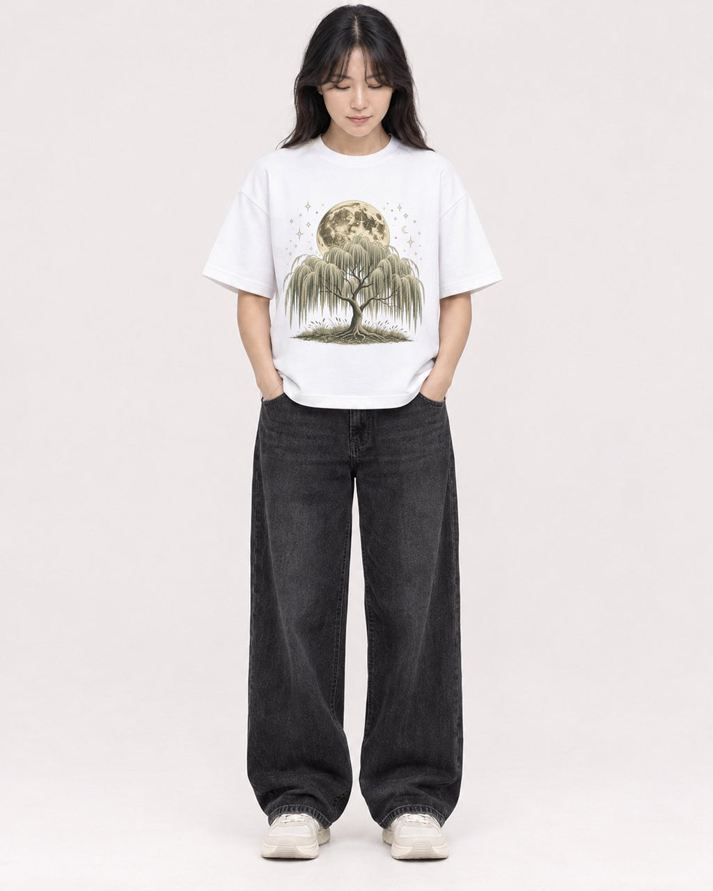 Mockup Boxy Heavyweight Tee White female full-body 13