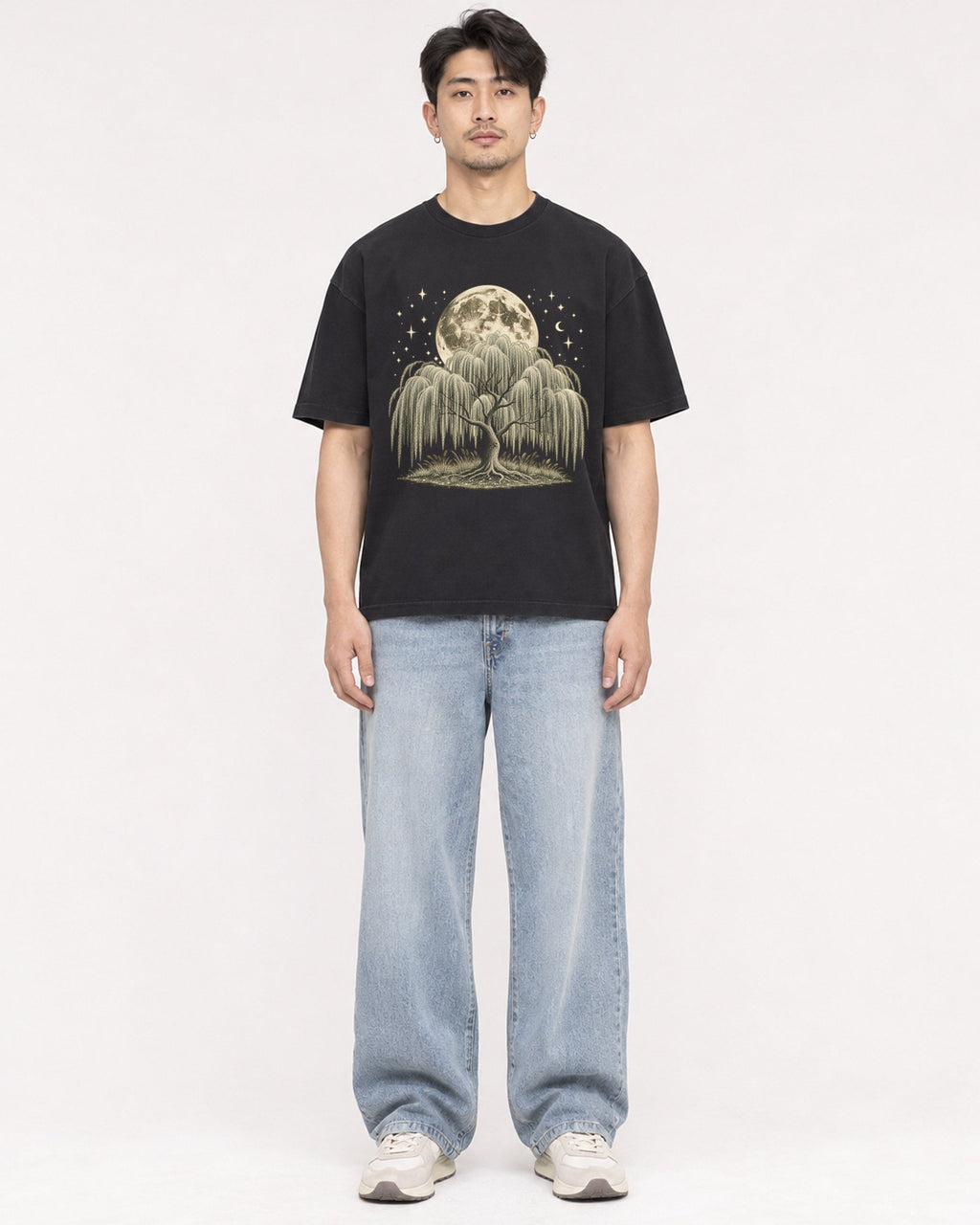 Mockup Boxy Heavyweight Tee Black male full-body 13