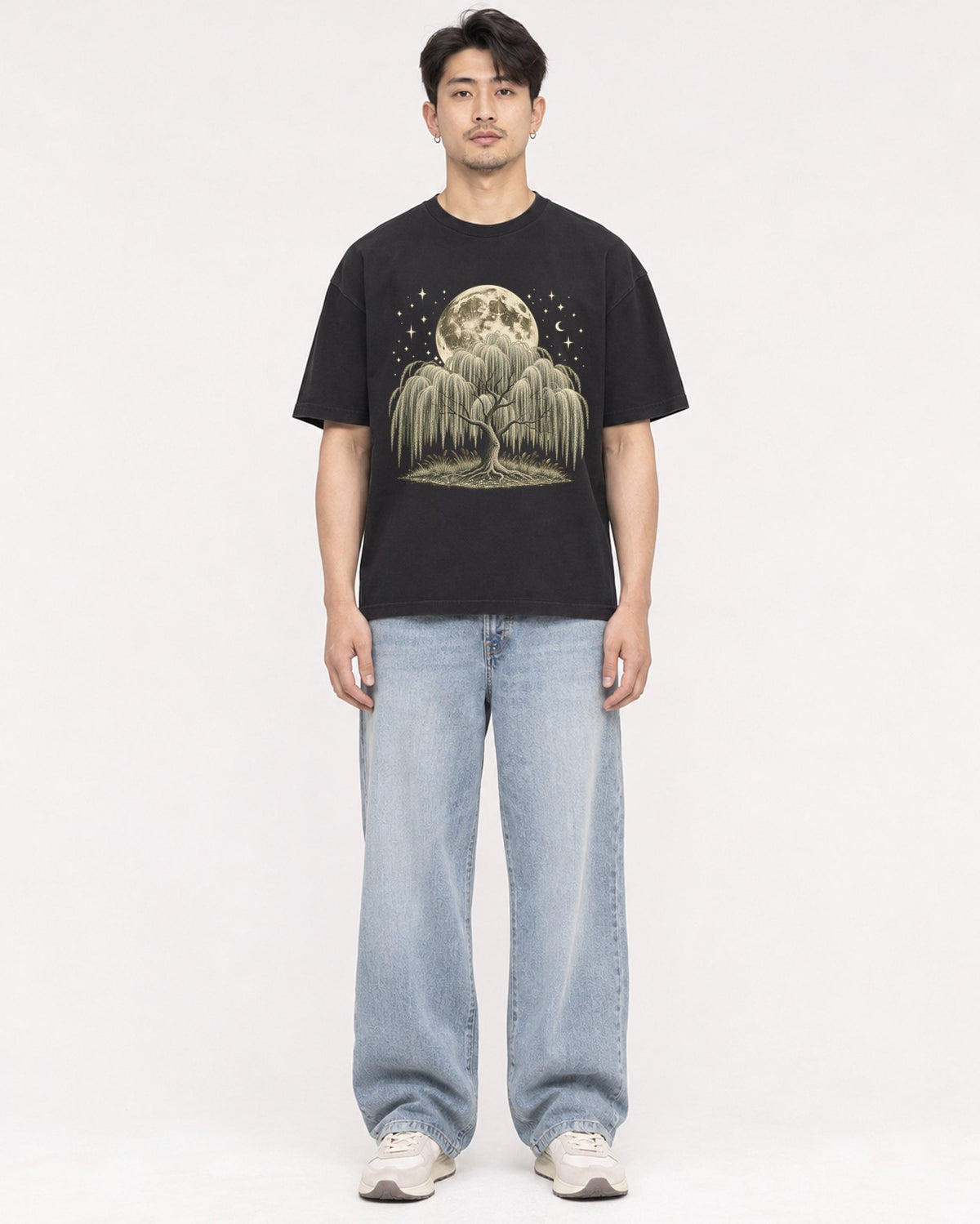 Mockup Boxy Heavyweight Tee Black male full-body 13
