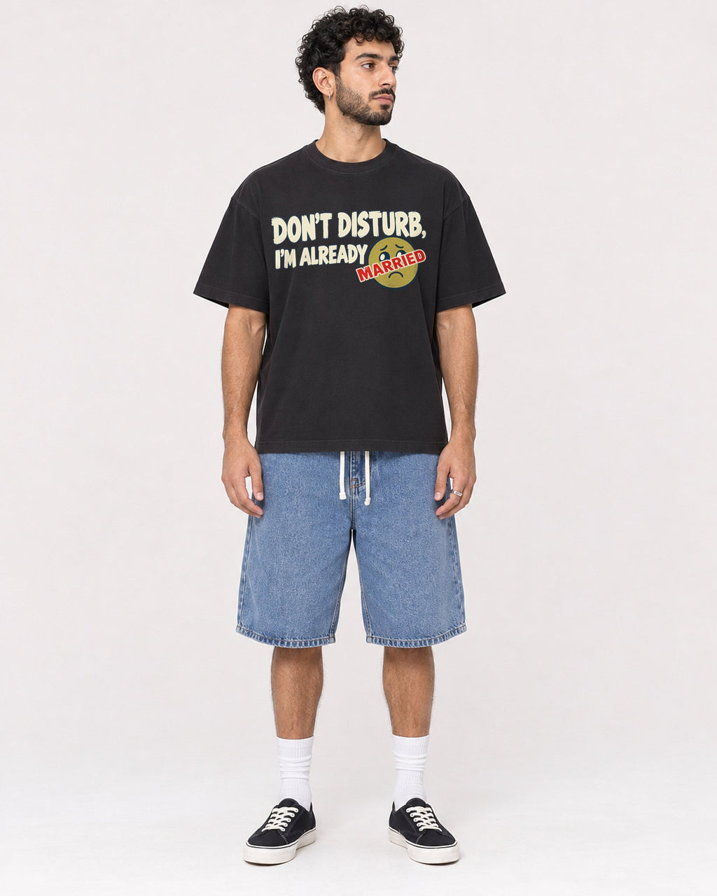 Mockup Boxy Heavyweight Tee Black male full-body 27