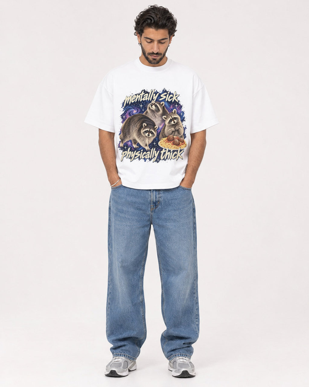 Mockup Boxy Heavyweight Tee White male full-body 47