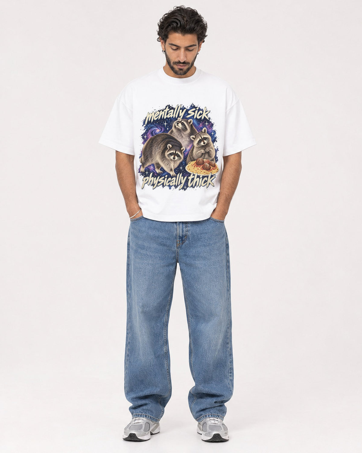 Mockup Boxy Heavyweight Tee White male full-body 47