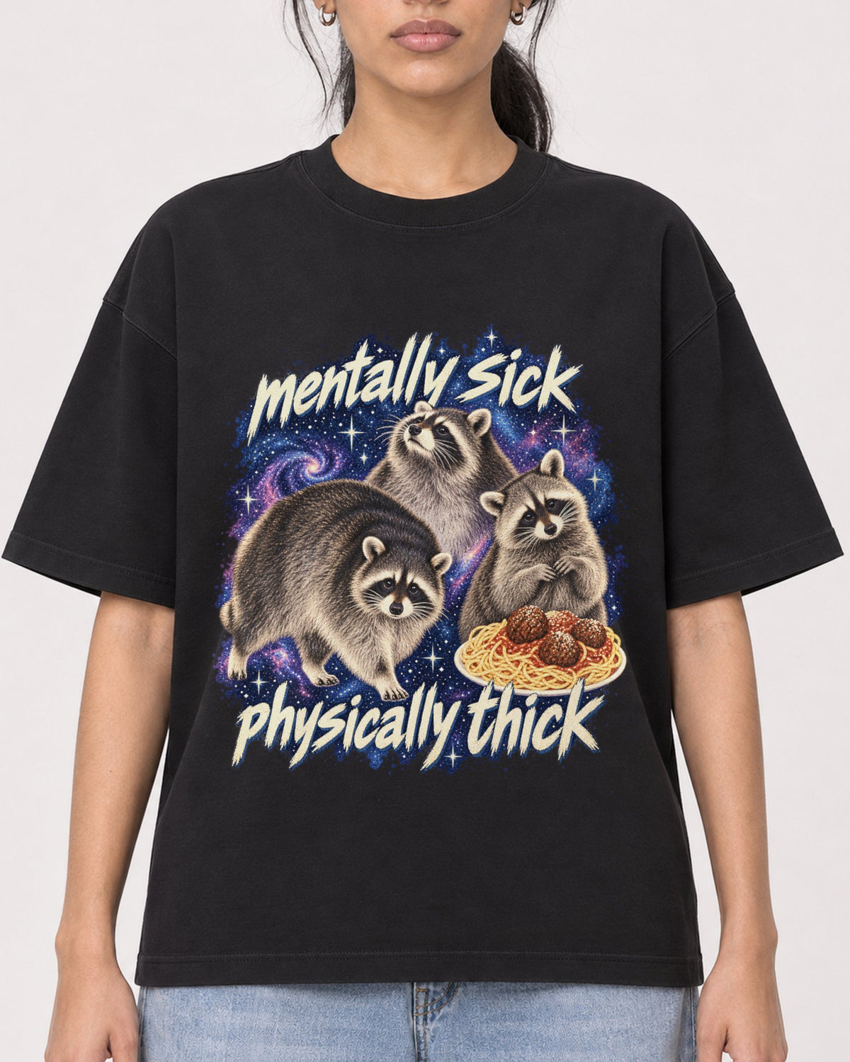 Mockup Boxy Heavyweight Tee Black female close-up 47