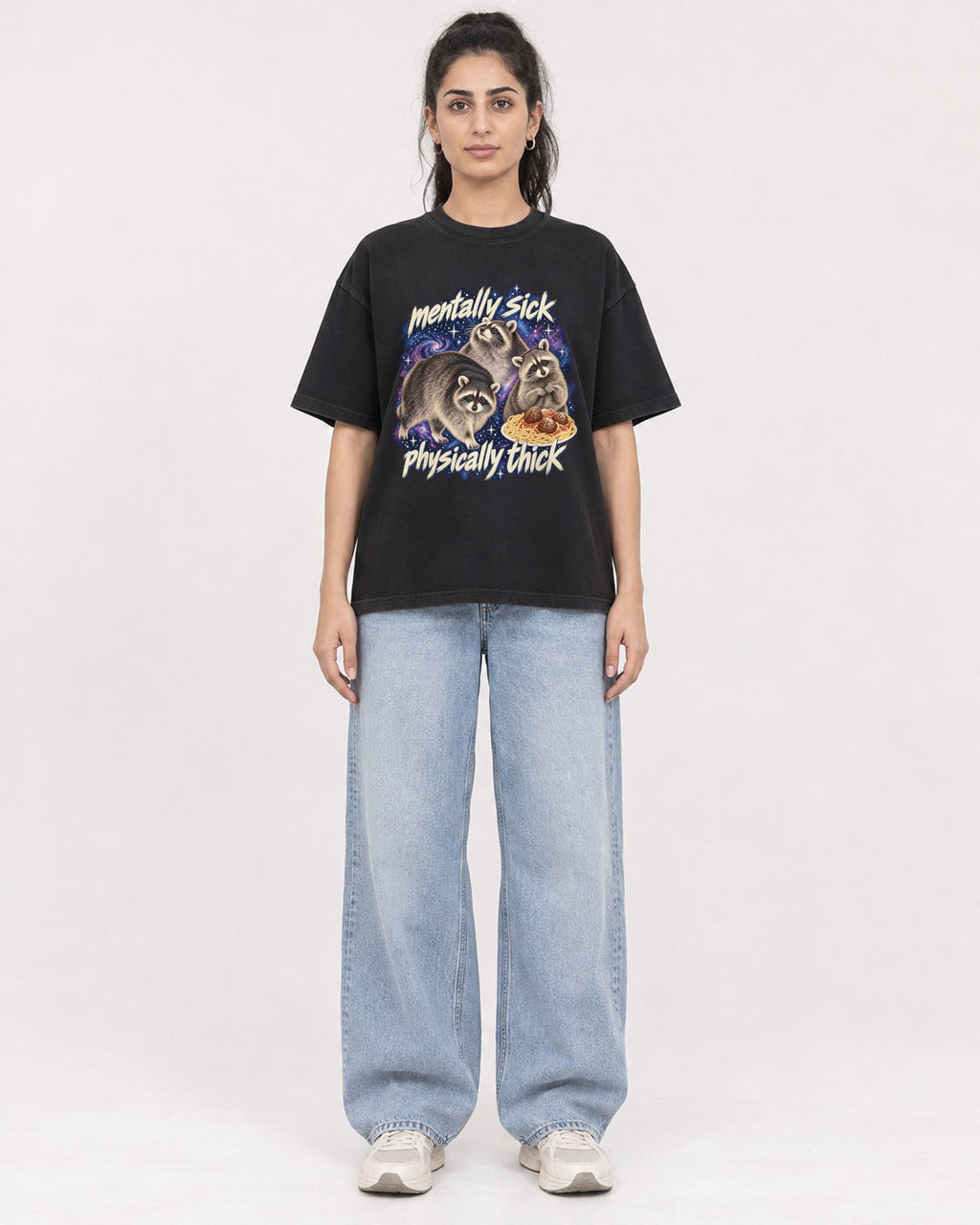 Mockup Boxy Heavyweight Tee Black female full-body 47