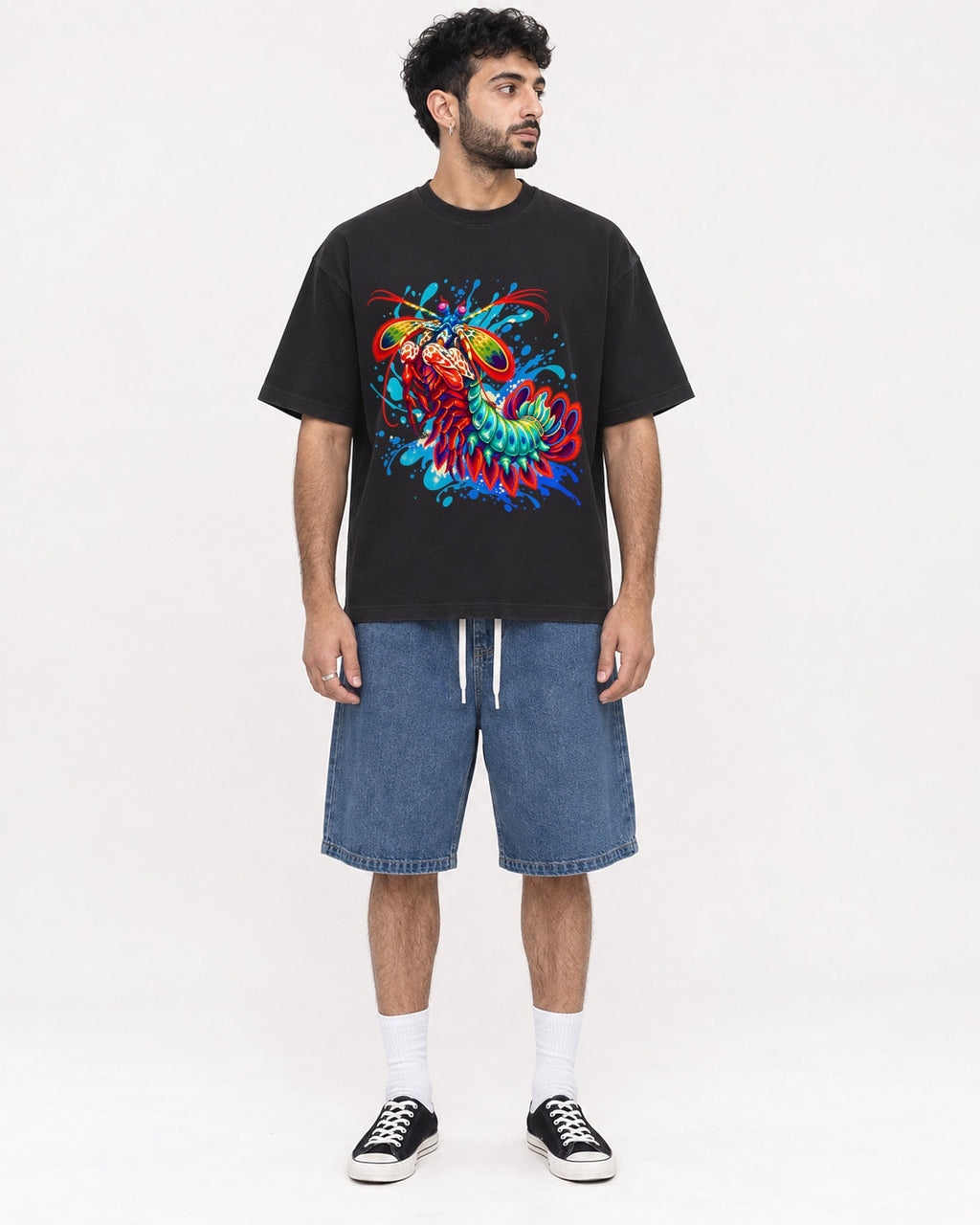 Mockup Boxy Heavyweight Tee Black male full-body 07