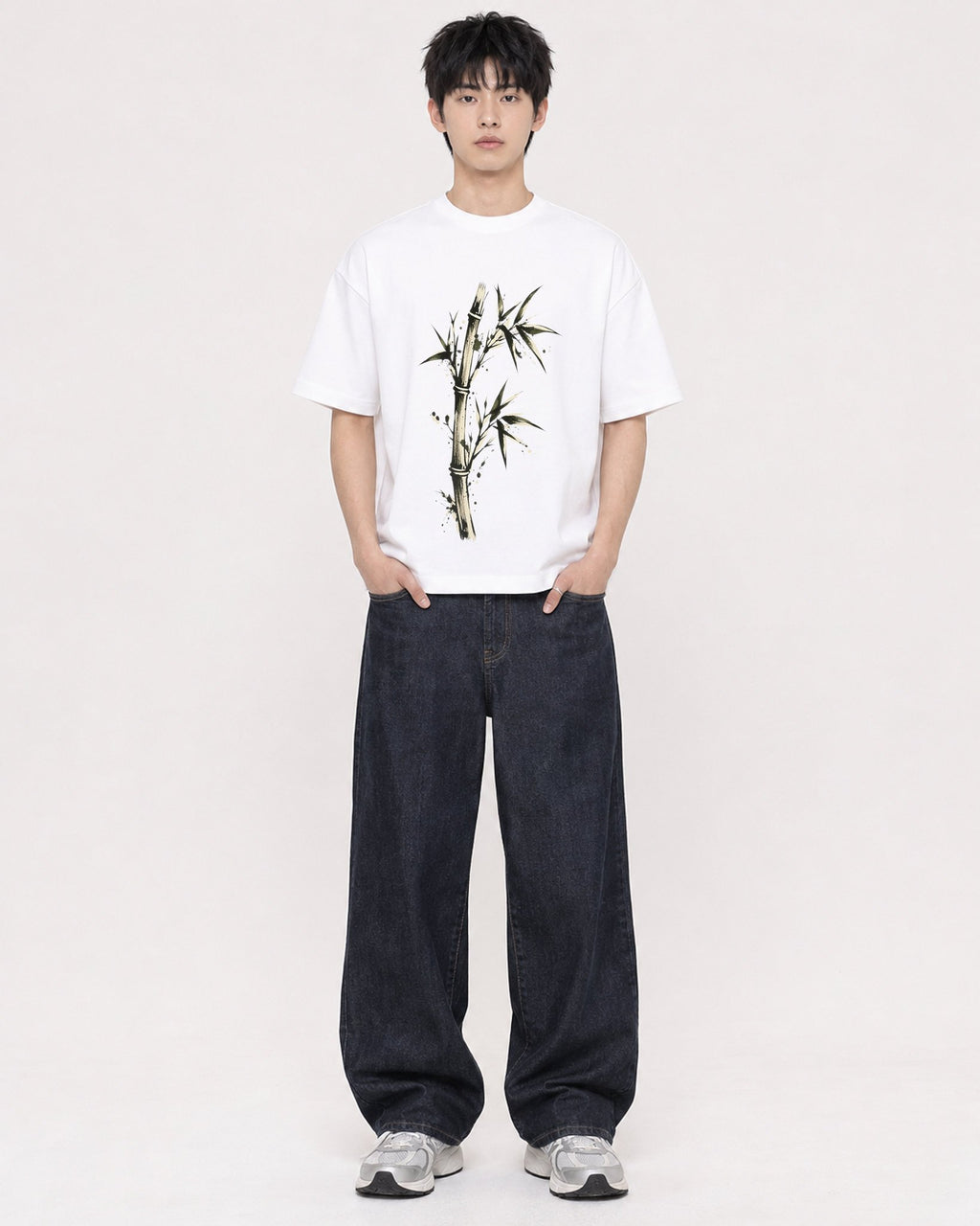 Mockup Boxy Heavyweight Tee White male full-body 01