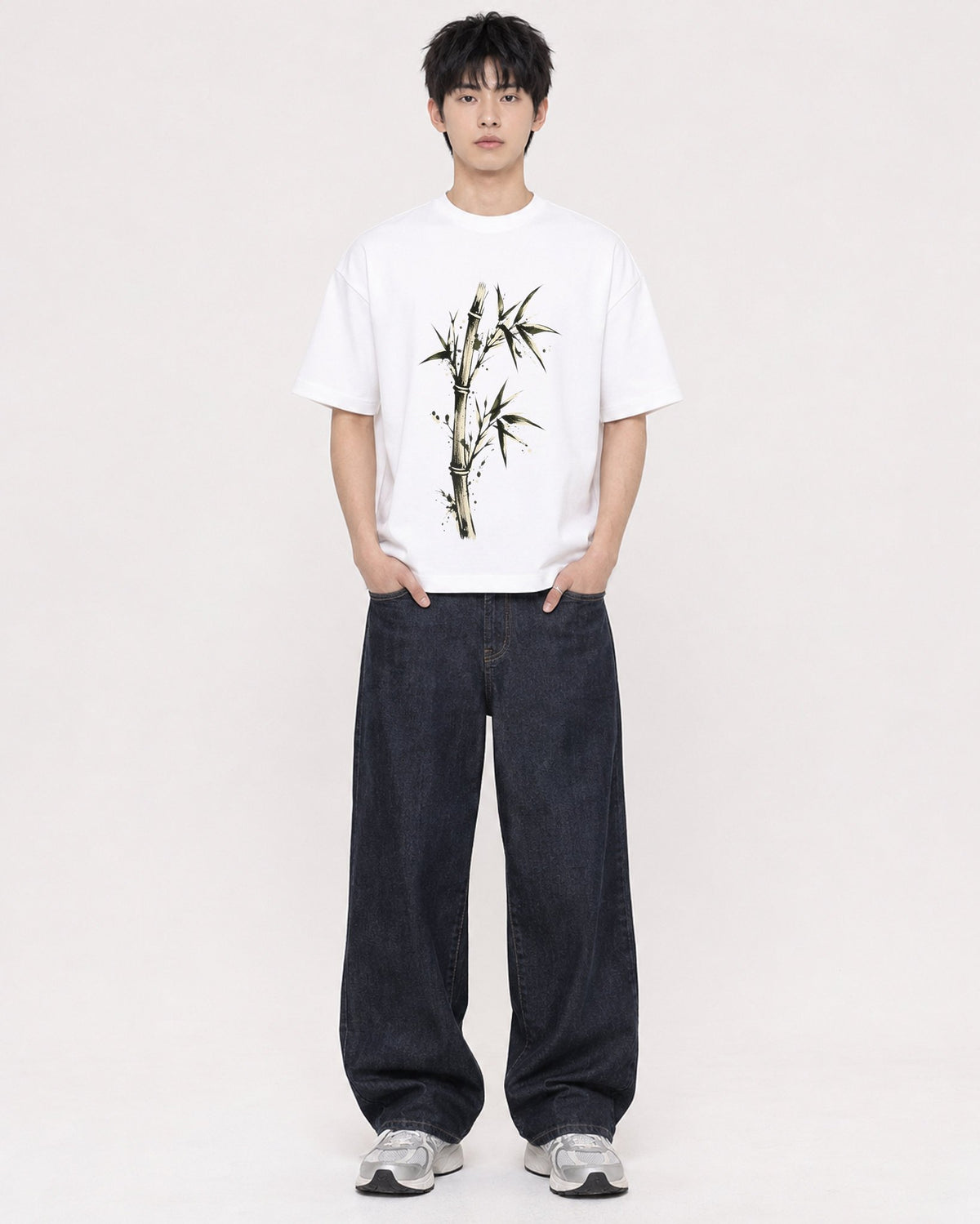 Mockup Boxy Heavyweight Tee White male full-body 01