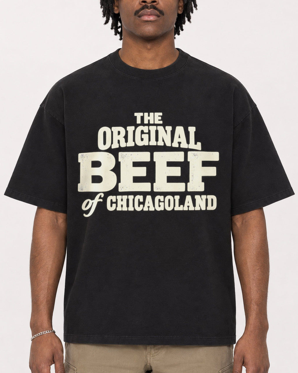 Mockup Boxy Heavyweight Tee Black male close-up 04