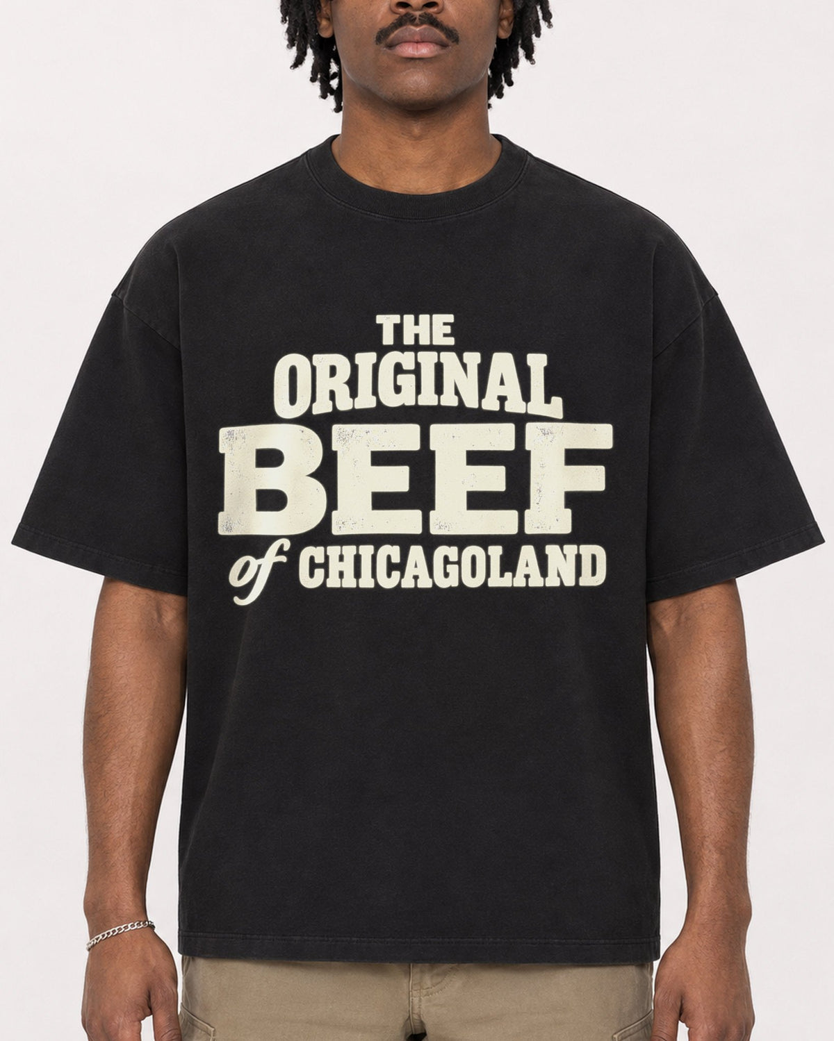 Mockup Boxy Heavyweight Tee Black male close-up 04