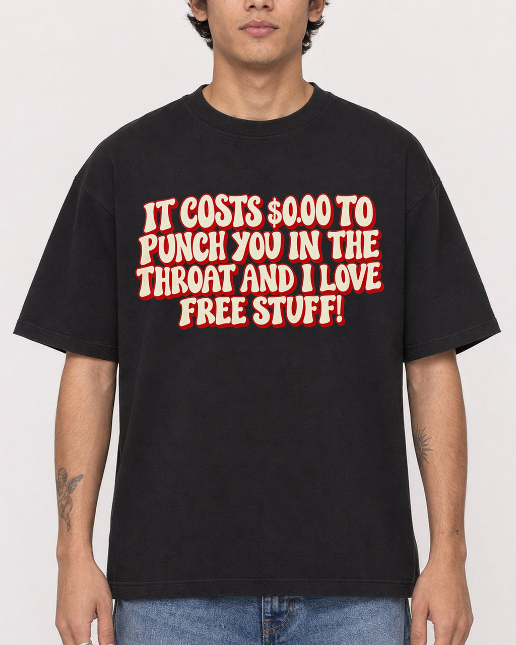 Mockup Boxy Heavyweight Tee Black male close-up 06