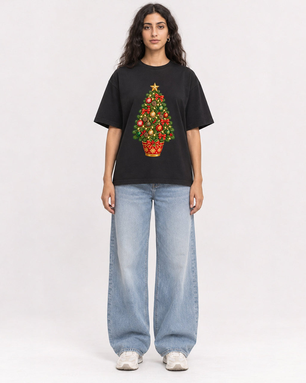 Mockup Boxy Heavyweight Tee Black female full-body 07