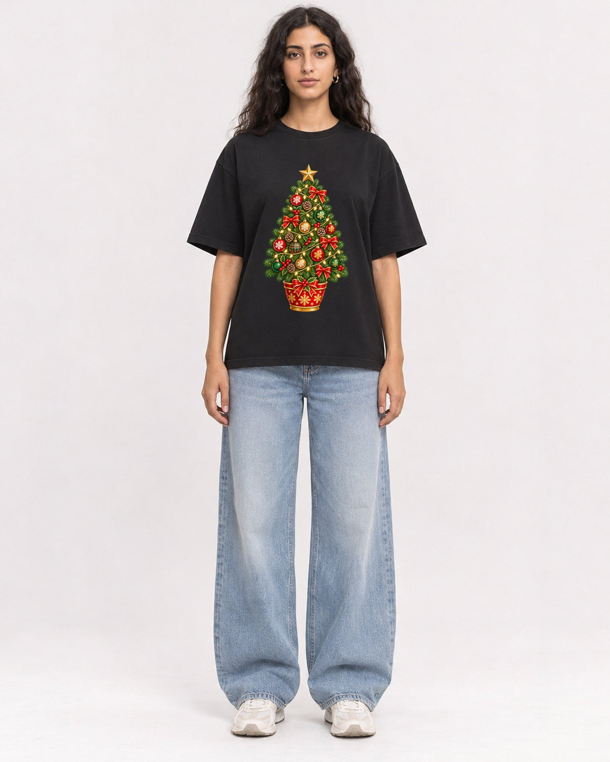 Mockup Boxy Heavyweight Tee Black female full-body 07