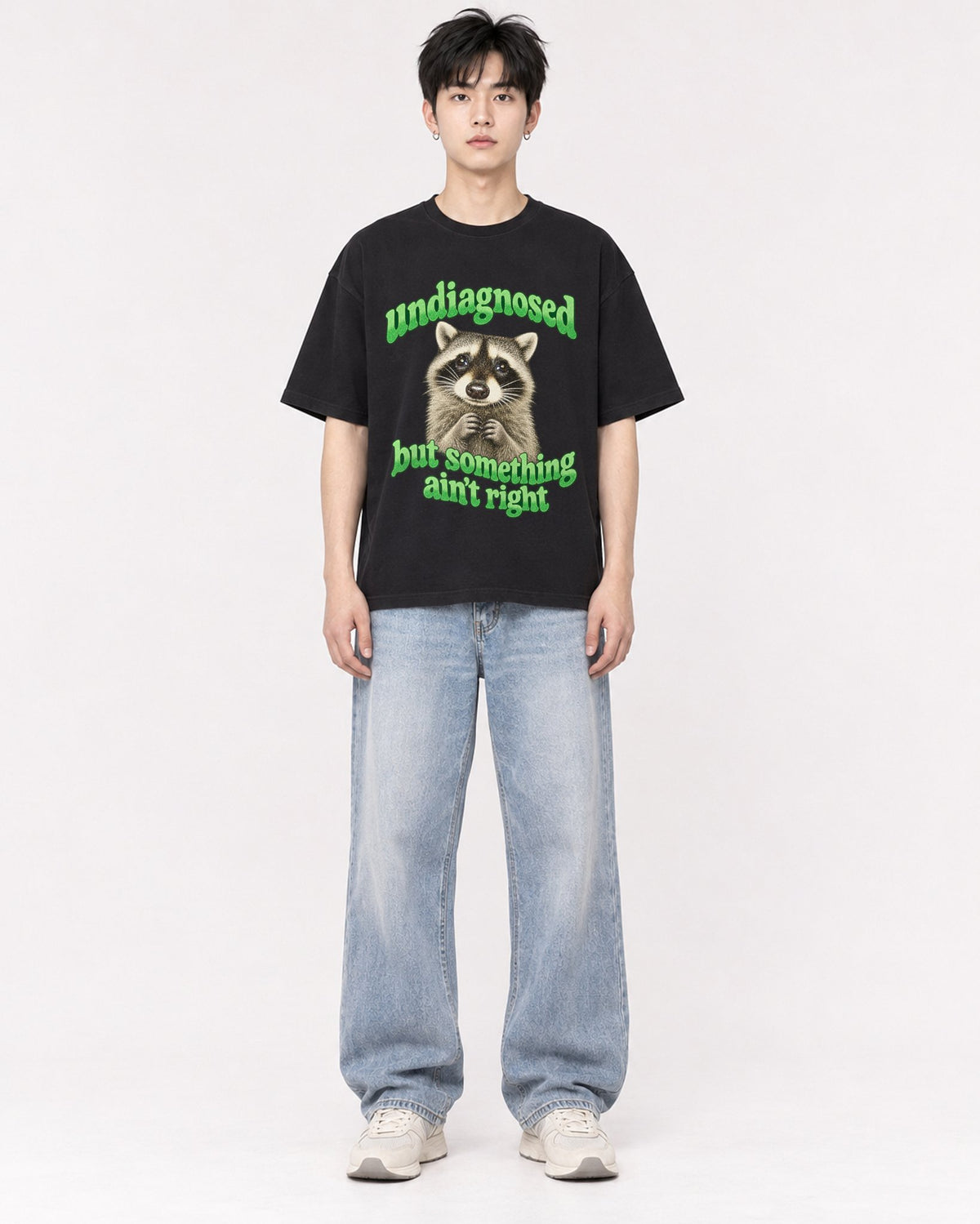 Mockup Boxy Heavyweight Tee Black male full-body 01