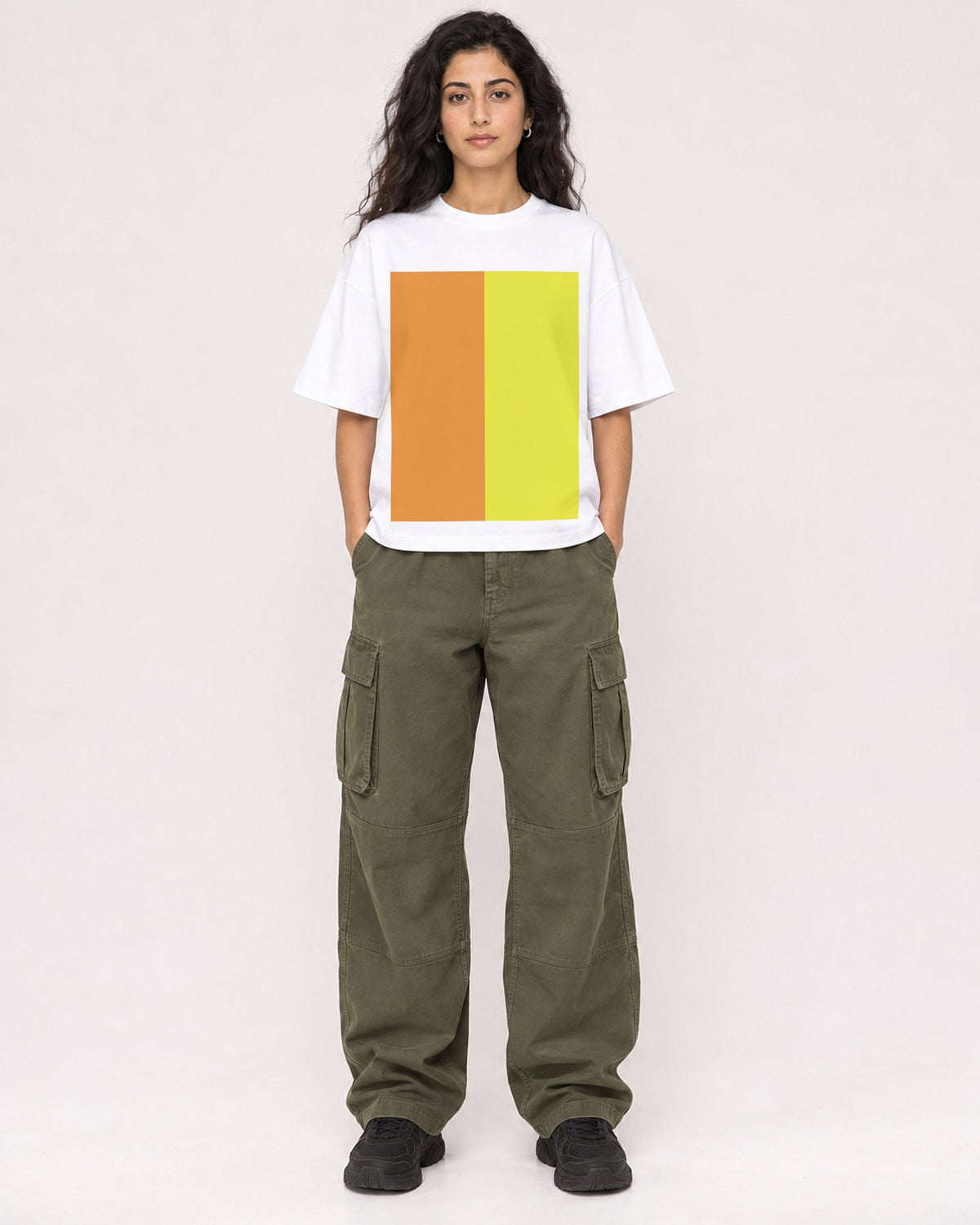 Mockup Boxy Heavyweight Tee White female full-body 07