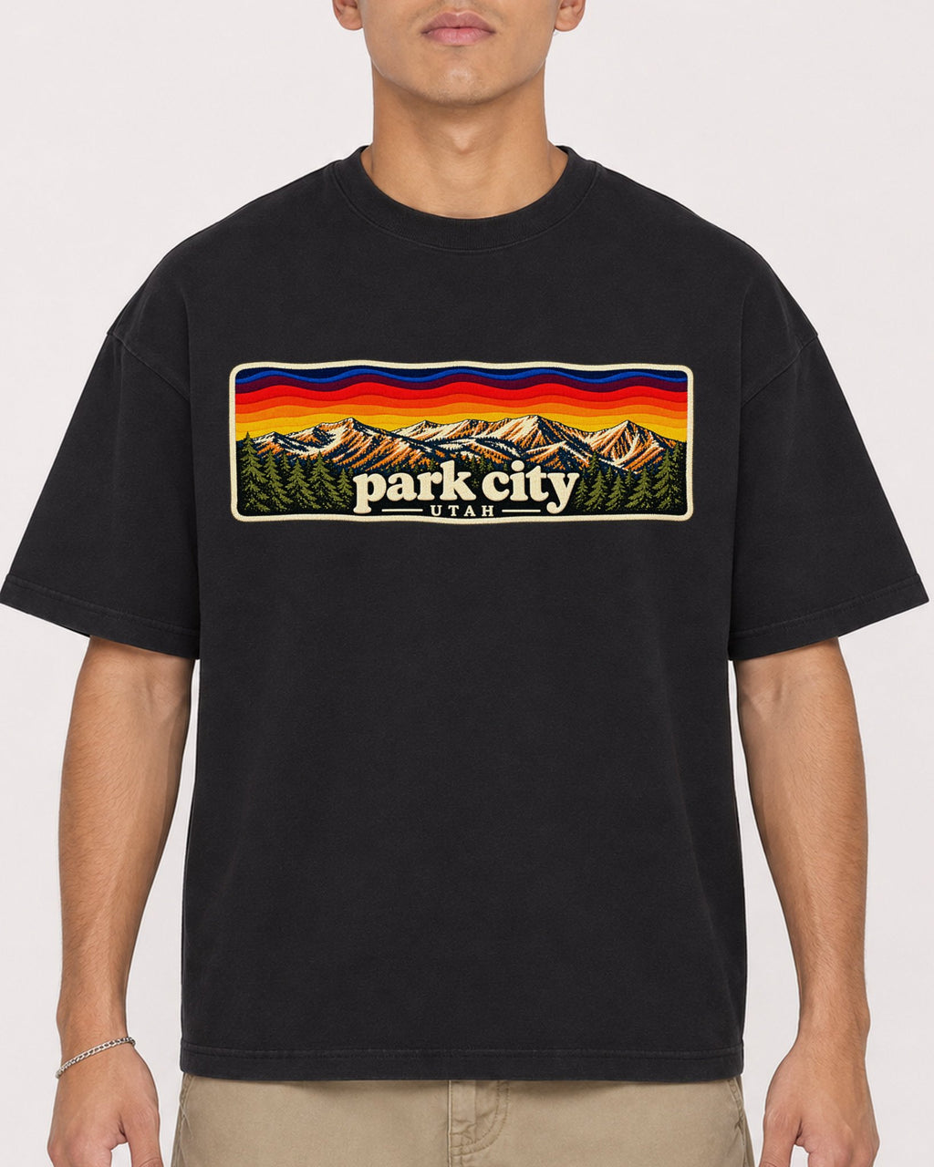 Mockup Boxy Heavyweight Tee Black male close-up 16