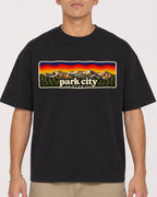 Mockup Boxy Heavyweight Tee Black male close-up 16
