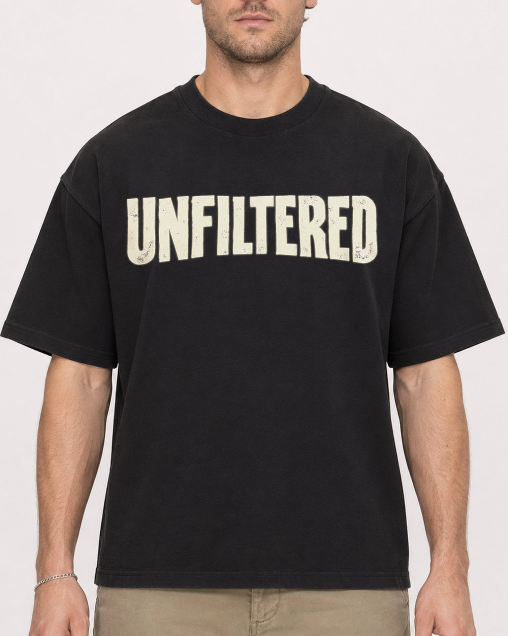 Mockup Boxy Heavyweight Tee Black male close-up 08