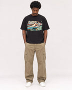 Mockup Boxy Heavyweight Tee Black male full-body 24