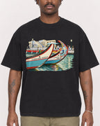 Mockup Boxy Heavyweight Tee Black male close-up 24