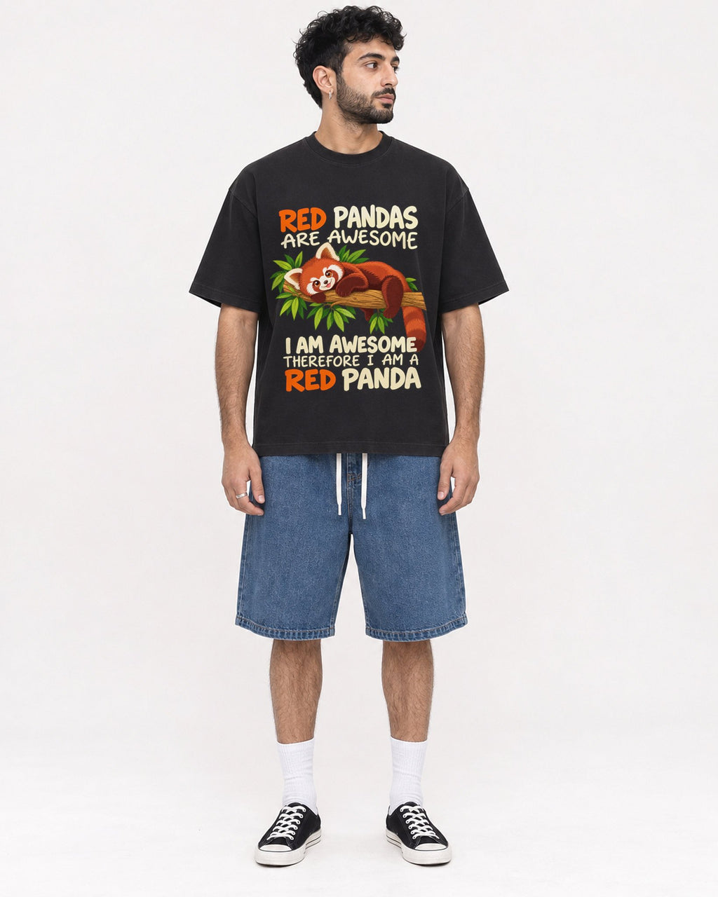 Mockup Boxy Heavyweight Tee Black male full-body 07