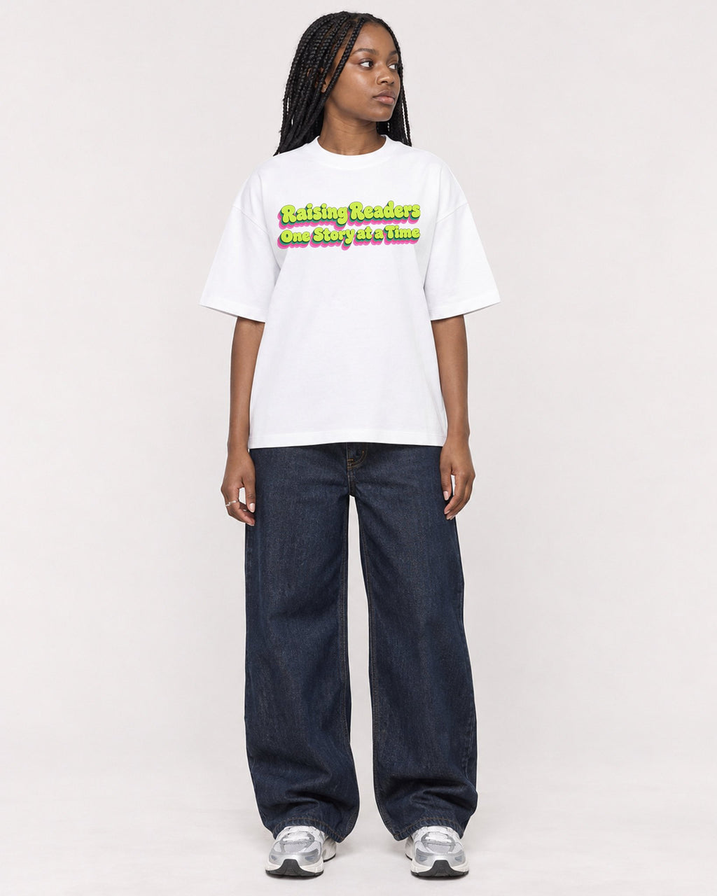 Mockup Boxy Heavyweight Tee White female full-body 04