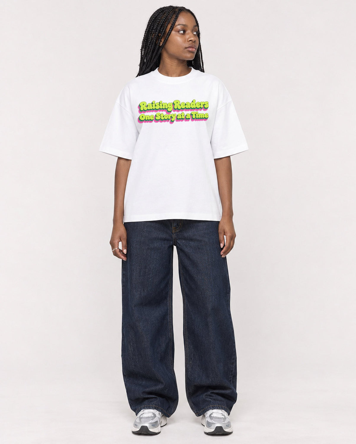 Mockup Boxy Heavyweight Tee White female full-body 04
