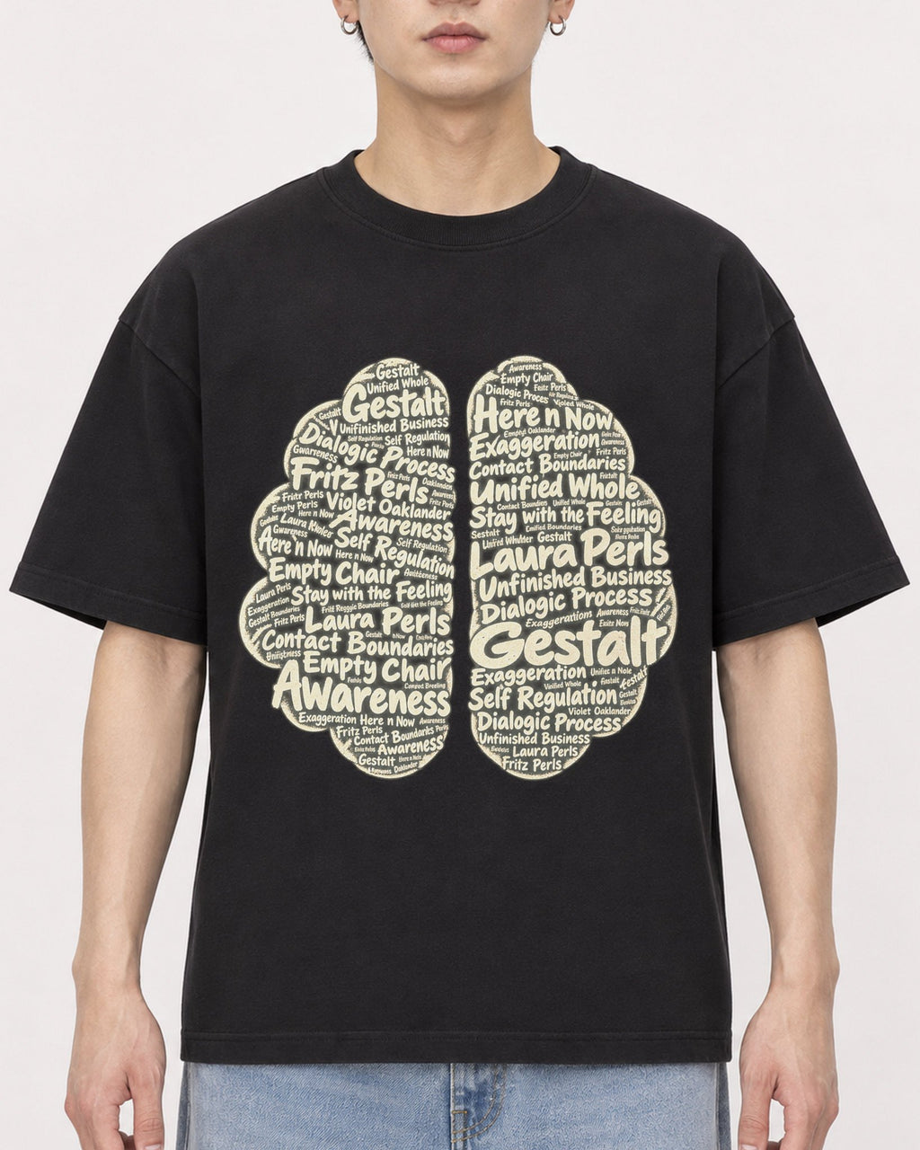 Mockup Boxy Heavyweight Tee Black male close-up 01