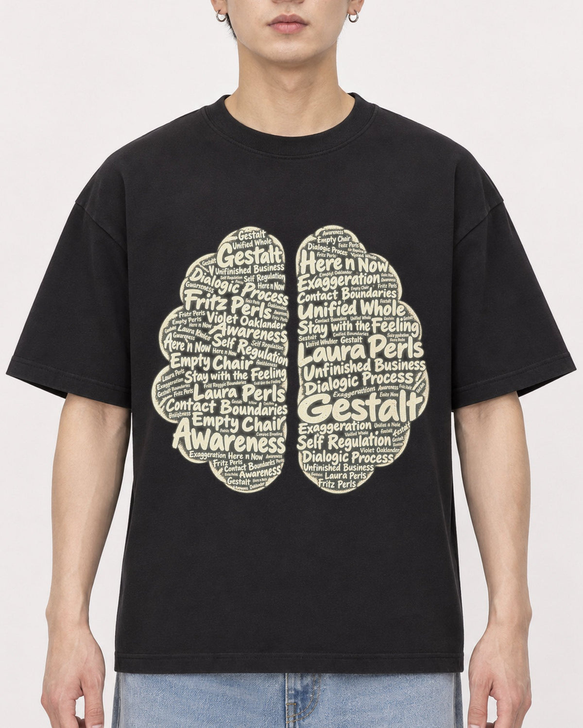Mockup Boxy Heavyweight Tee Black male close-up 01