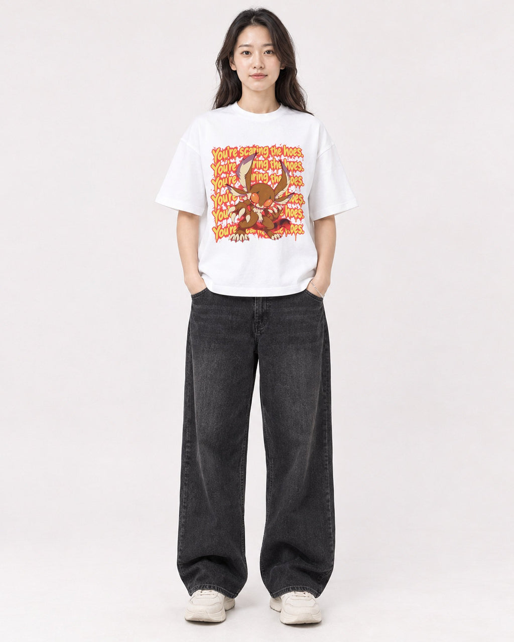 Mockup Boxy Heavyweight Tee White female full-body 03