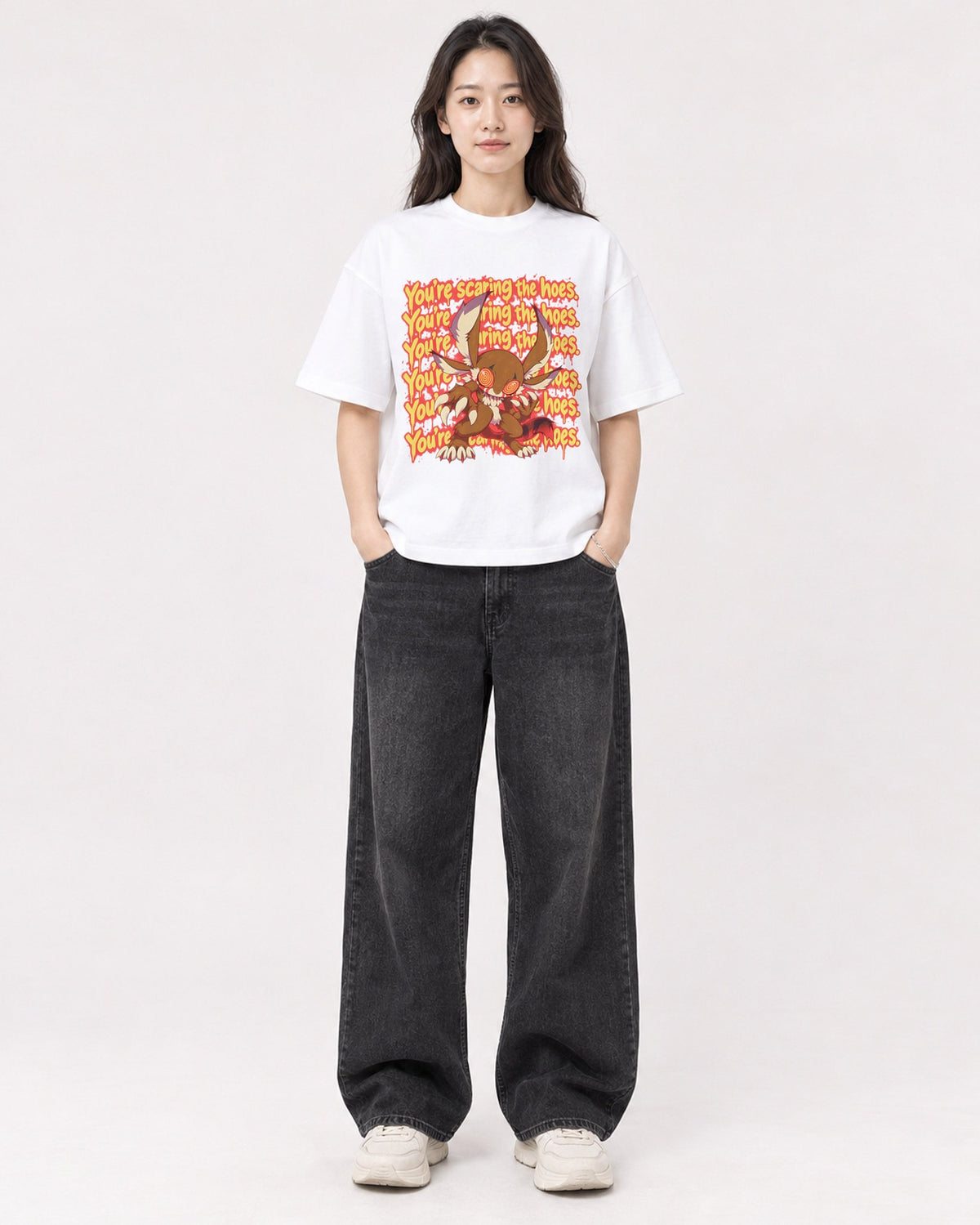 Mockup Boxy Heavyweight Tee White female full-body 03
